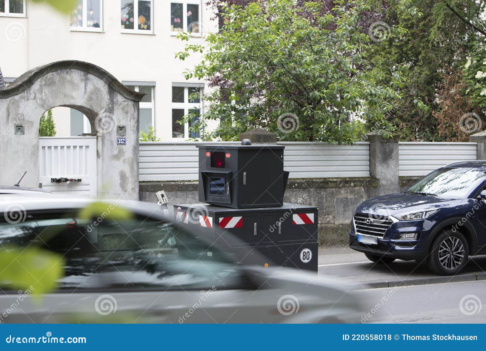 Cologne, NRW, Germany, 06 05 2021, Radar Speed Trap with Car in Motion