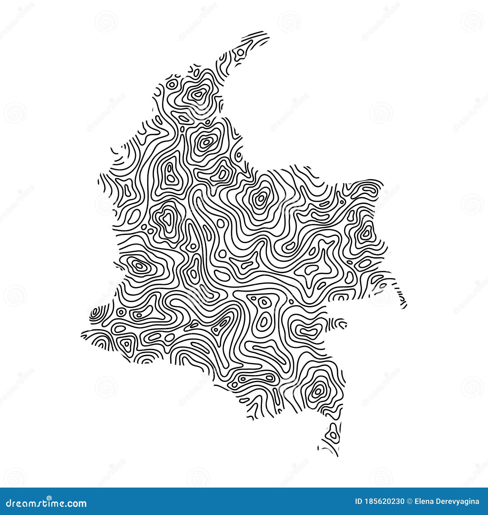 Colombia Map From Black Isolines Or Level Line Geographic Topographic