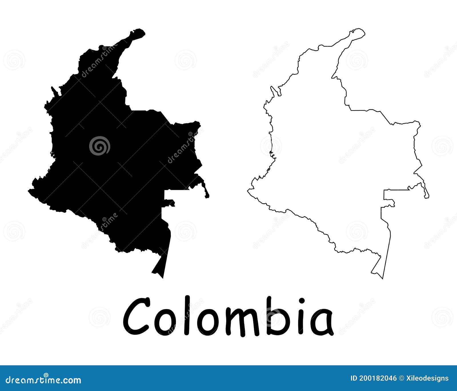 Colombia Country Map Black Silhouette And Outline Isolated On White