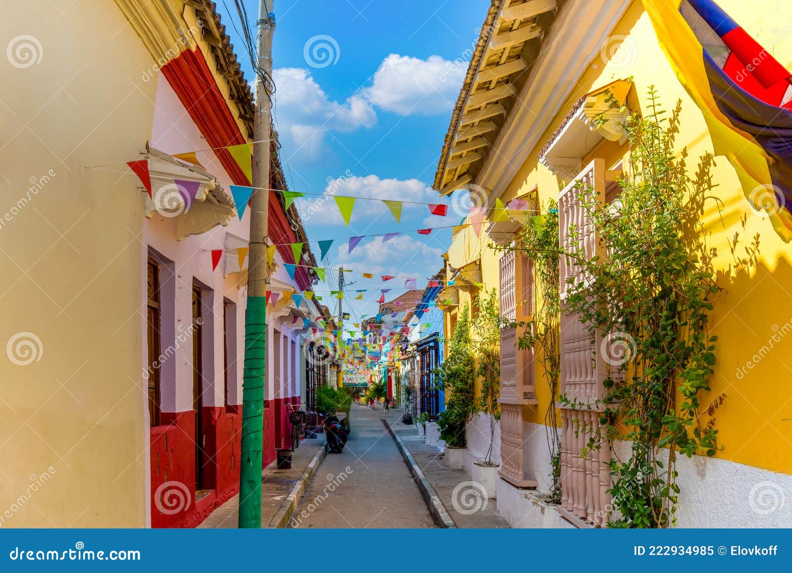 colombia, scenic colorful streets of cartagena in historic getsemani district near walled city, ciudad amurallada, a