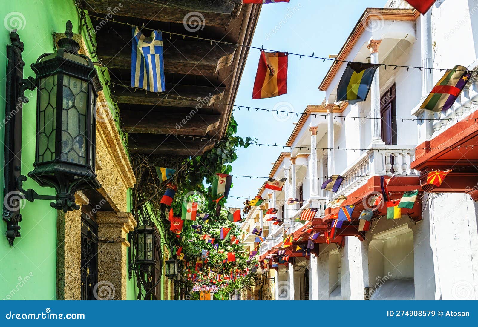 colombia, scenic colorful streets of cartagena in historic getsemani district