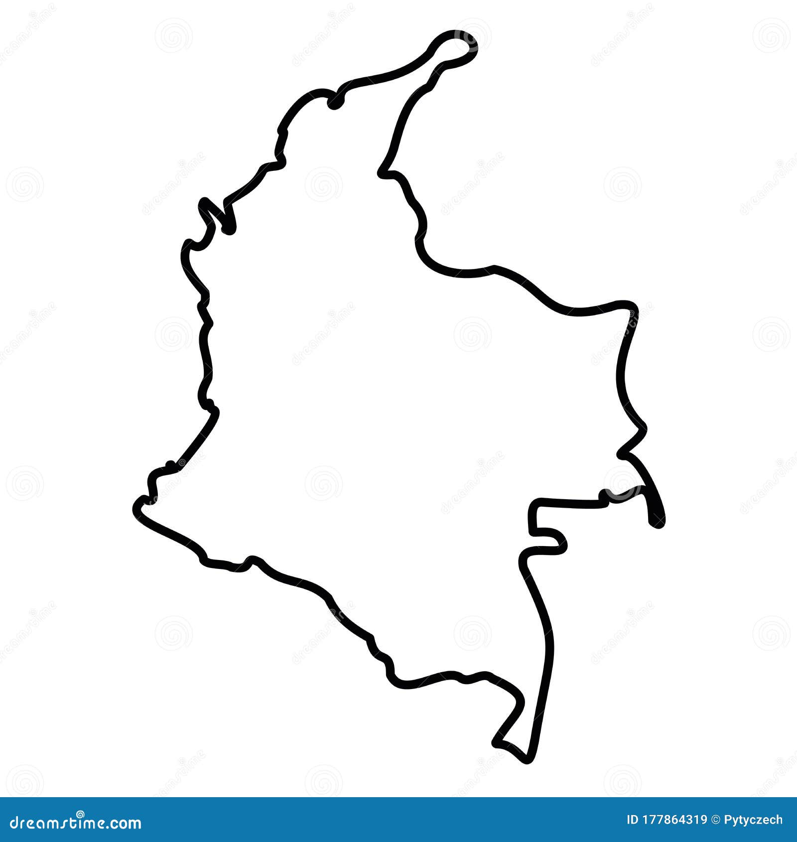 Colombia Solid Black Outline Border Map Of Country Area Simple Flat