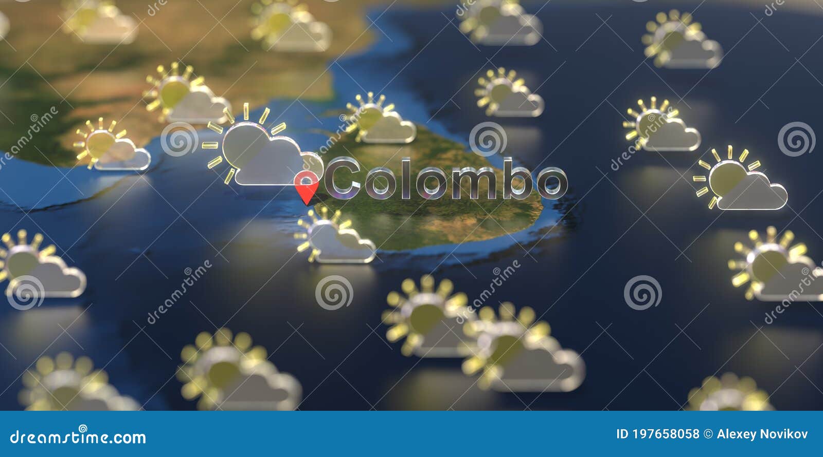 Colombo City and Partly Cloudy Weather Icon on the Map, Weather