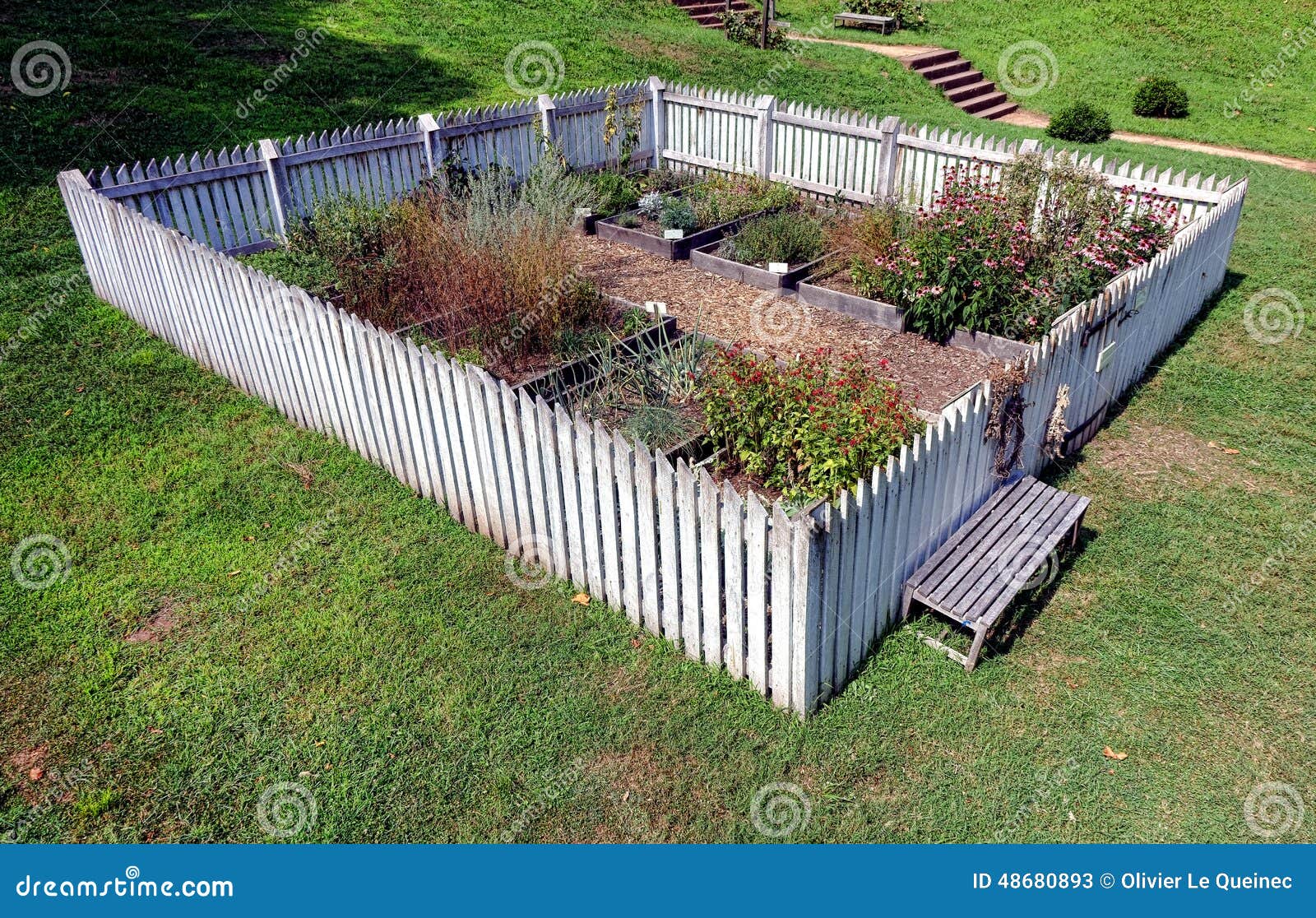 Colonial Garden With Raised Vegetable Plant Beds Stock 