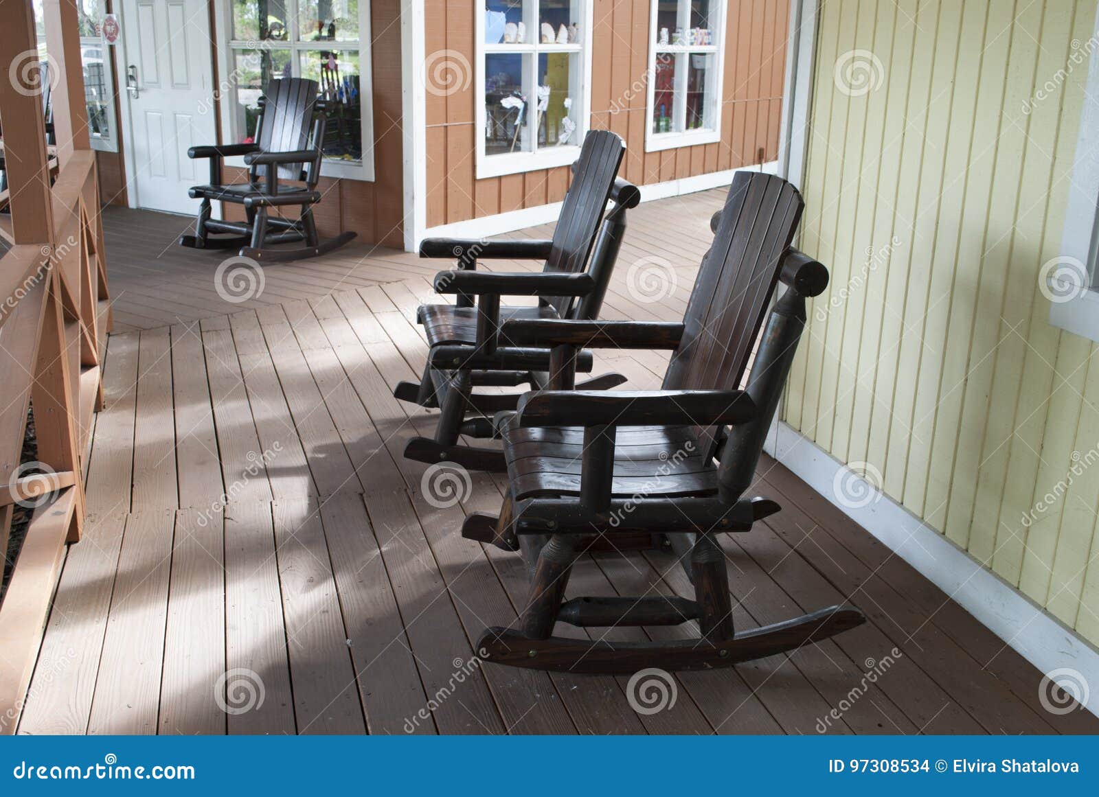 Colonial Style Wooden Rocking Chairs Stock Photo Image Of Sunny