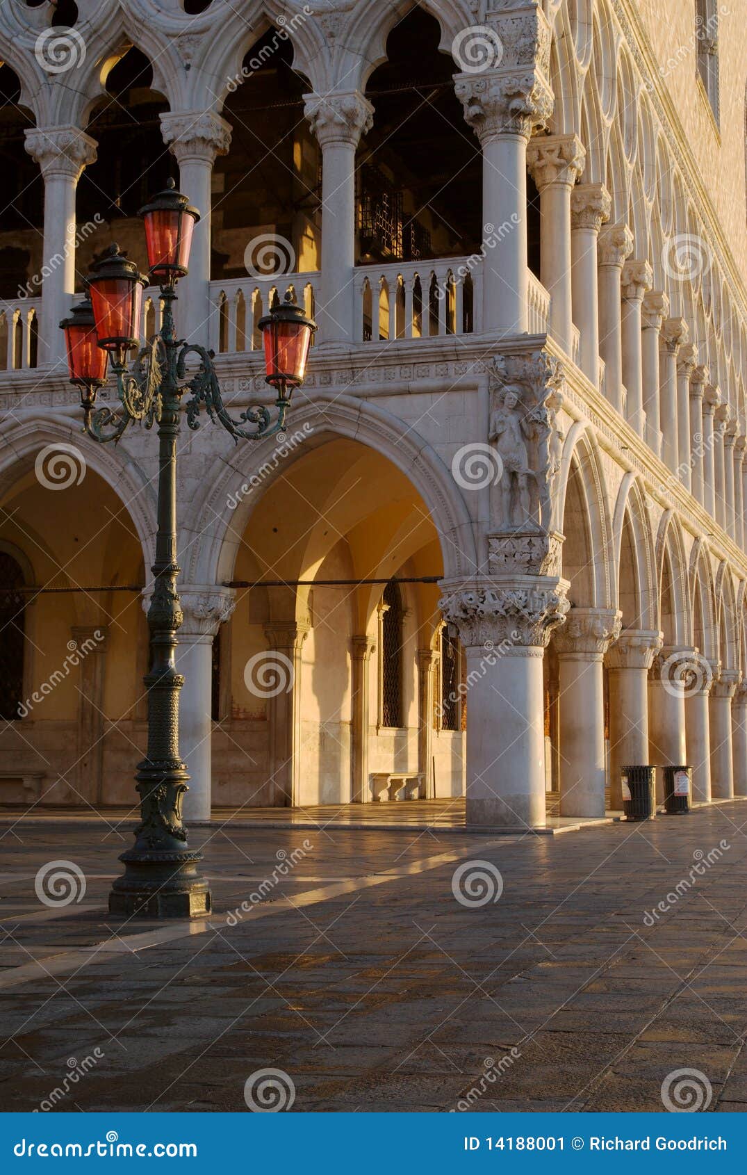 colonnade and lamp, venice, italy