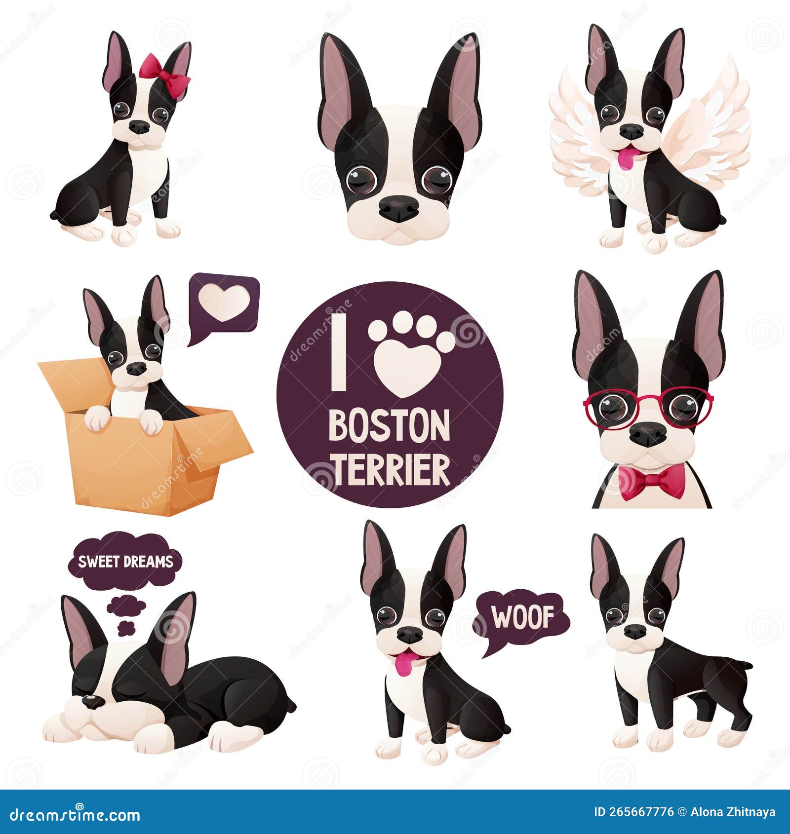 Coloque Adesivos Fofinhos De Boston Terriveis E Legais No Estilo Cartoon  Isolados Em Fundo Branco. Design De Impressão Para Cães F Ilustração do  Vetor - Ilustração de canino, moderno: 265667776