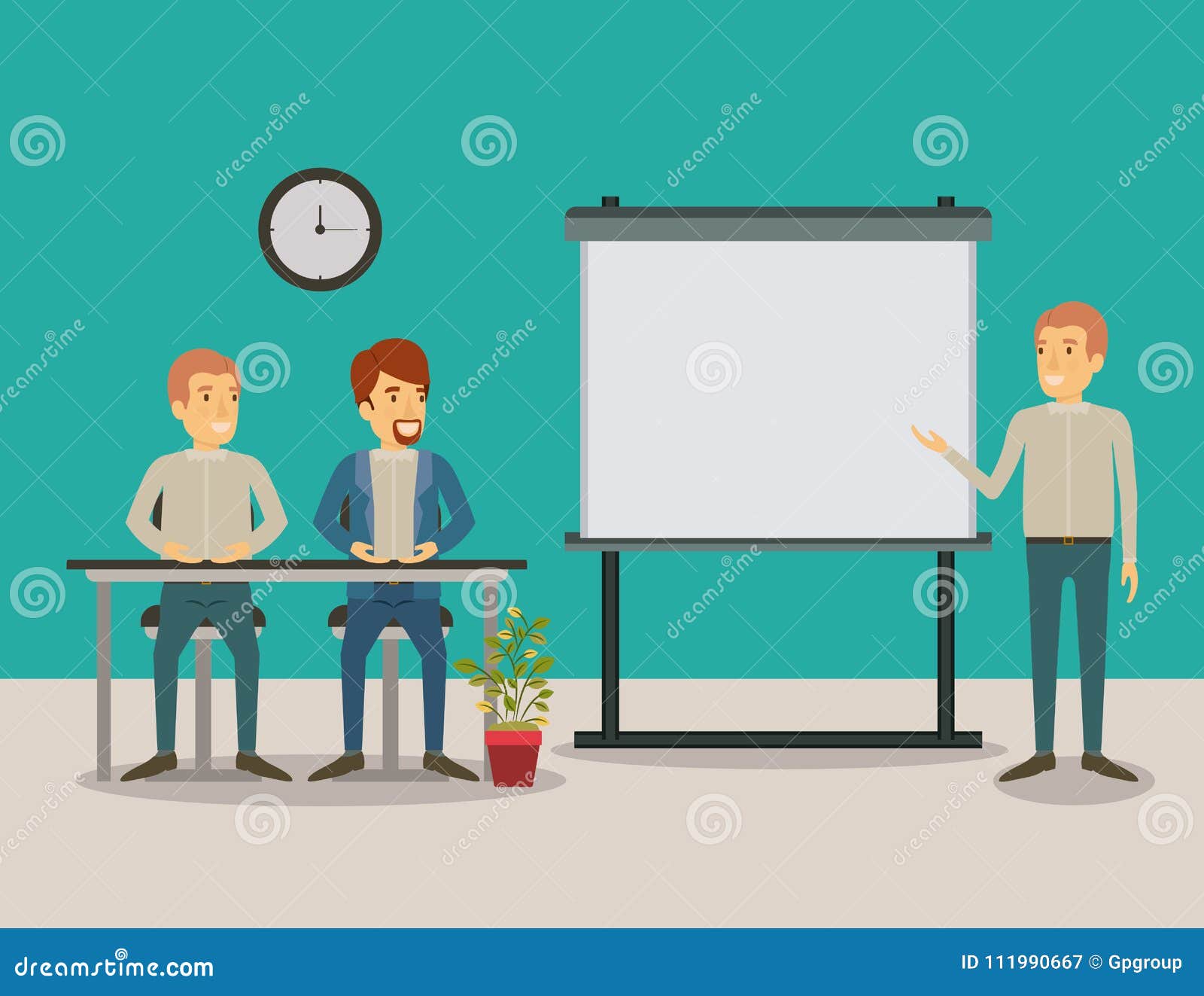 color background couple of man sitting in a desk for executive in presentacion business people