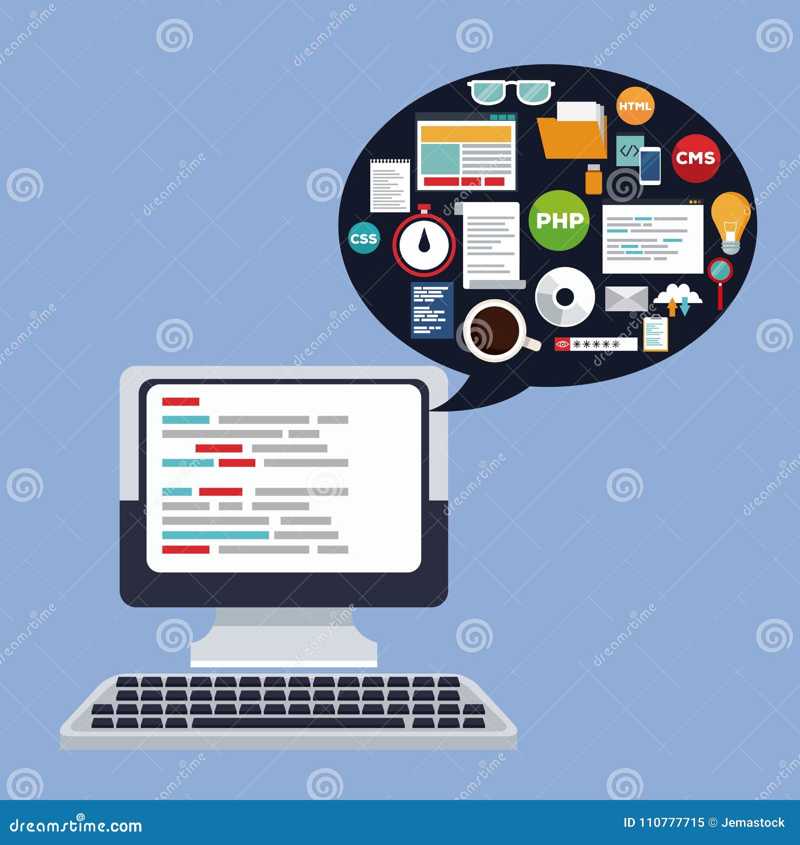 Color Background Desk Computer Device With With Dialog Box And