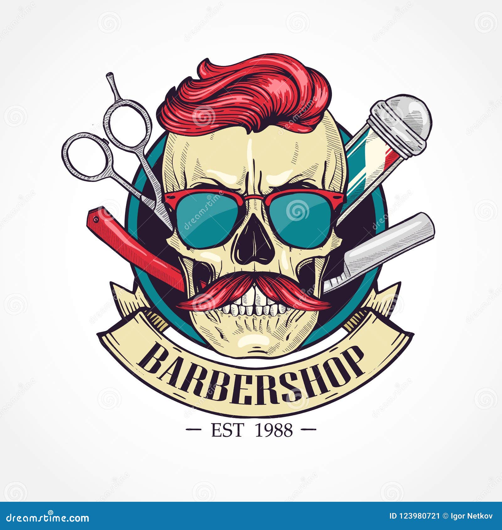 Color Barbershop Logo Stock Vector Illustration Of Mustache