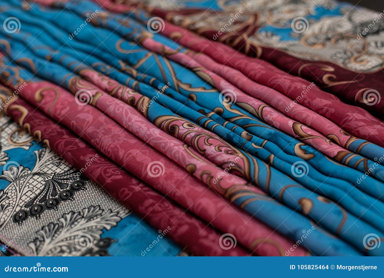 Color Blue Pink Textil, Silk Fabric with Pleats Stock Photo - Image of ...