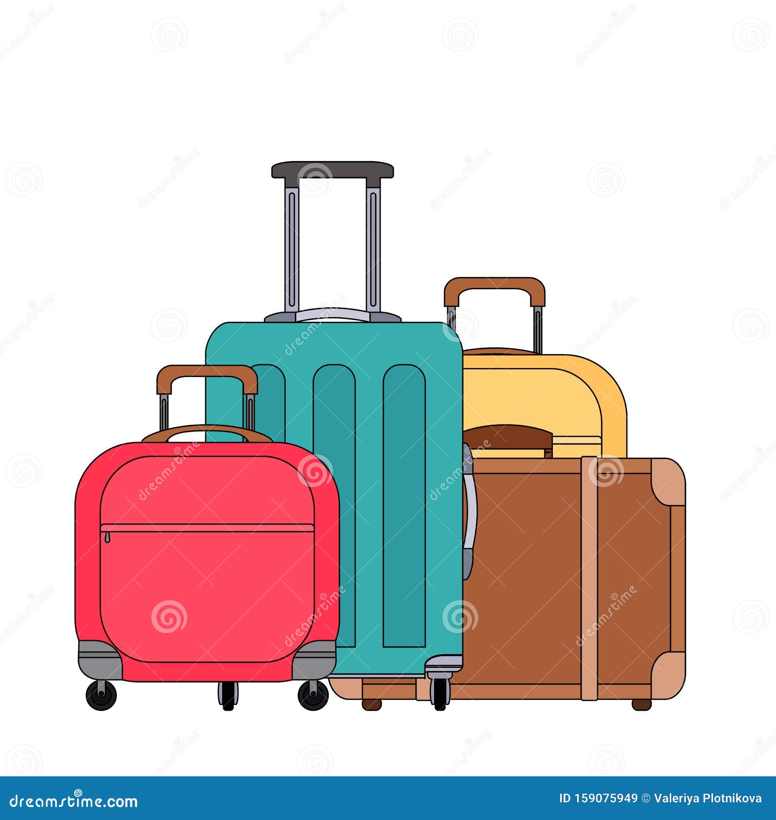 Color Cartoonillustration of Various Suitcases. Family Travel. Linear ...