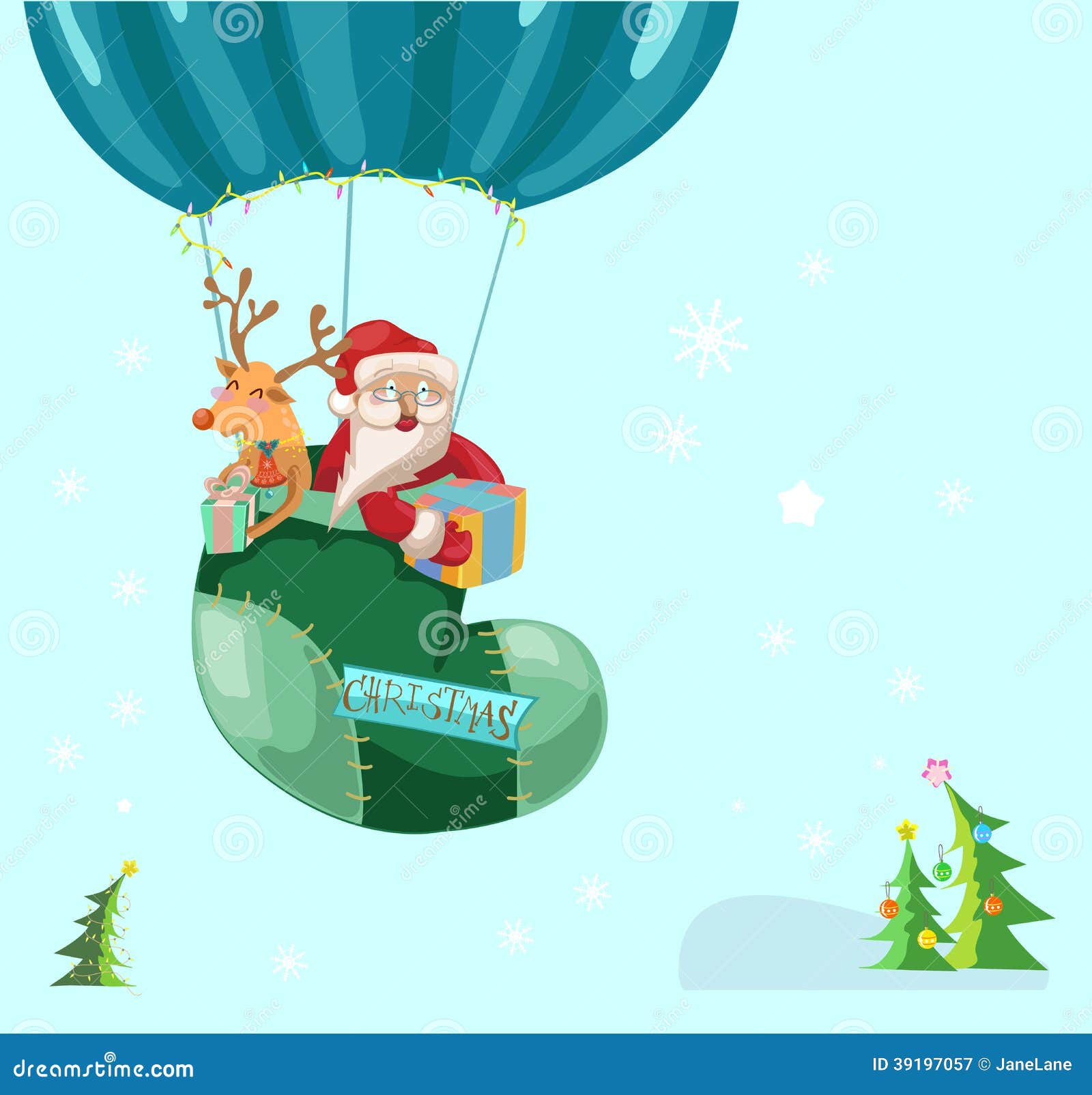 Color Christmas Hot Air Balloon With Santa Stock Vector Color Christmas Hot Air Balloon With Santa Stock Vector