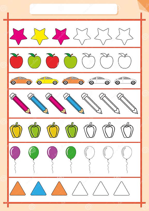 Color and Complete the Pattern, Worksheet for Kids Stock Illustration ...