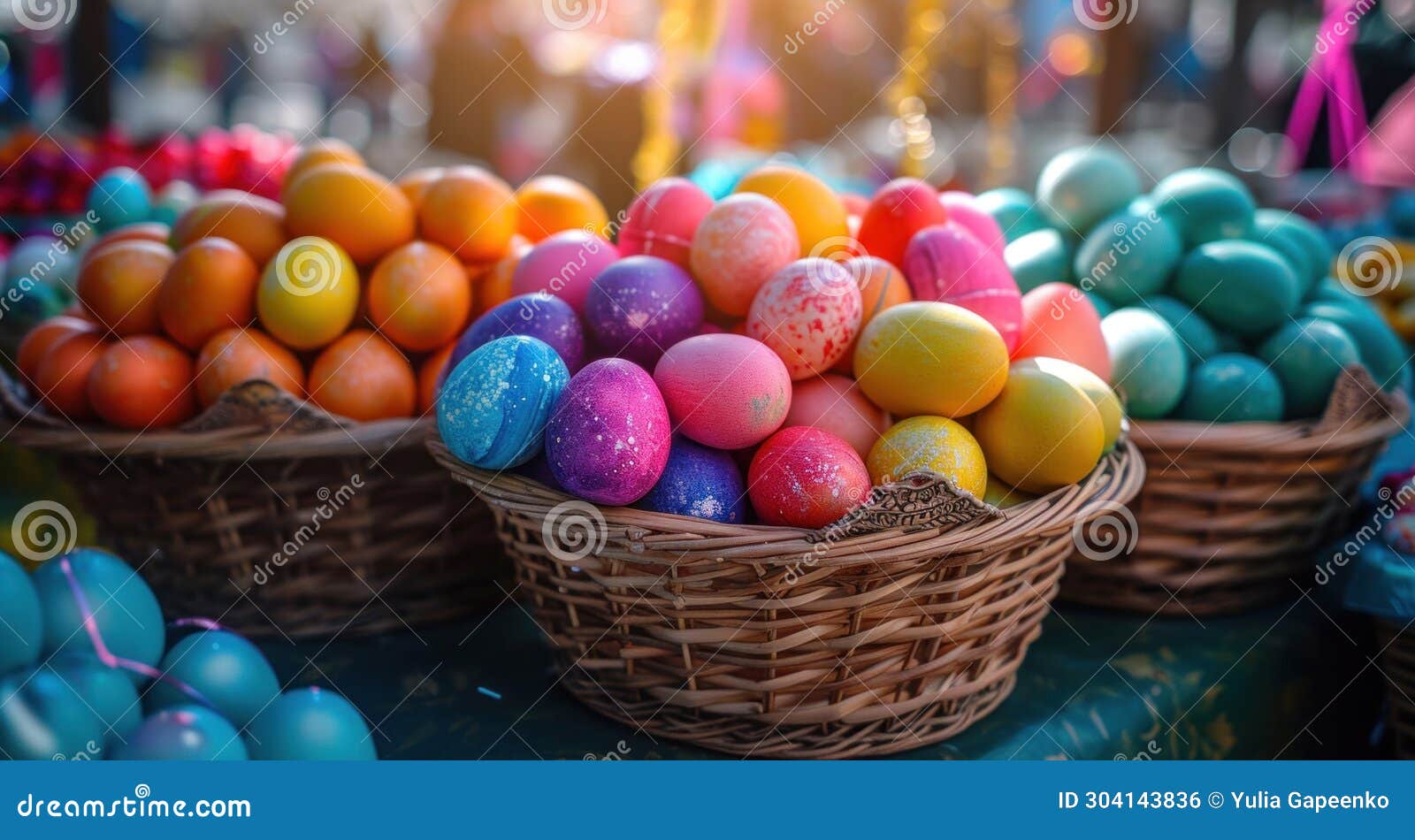 Color Coordinated Easter Eggs in Baskets at Market Stock Photo Image
