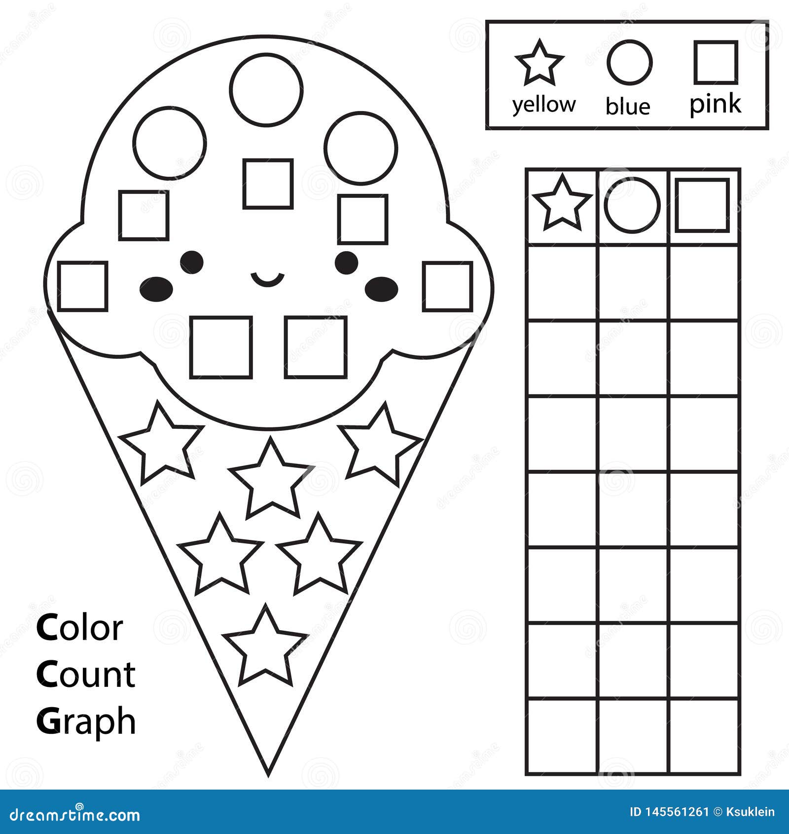 color count and graph educational children game color ice cream and counting shapes printable worksheet for kids and toddlers stock vector illustration of education homework 145561261