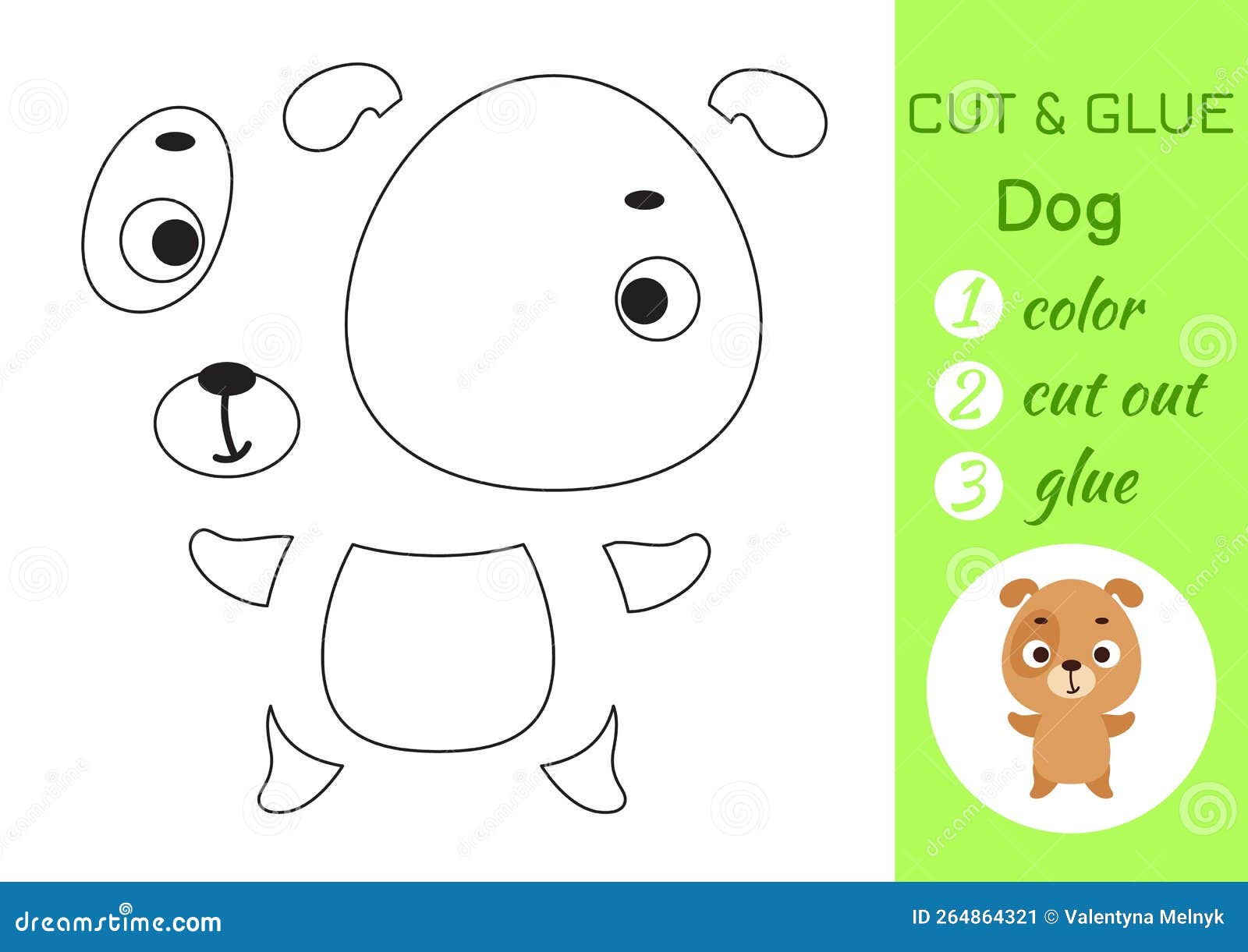 Color, Cut and Glue Paper Little Dog. Cut and Paste Crafts Activity