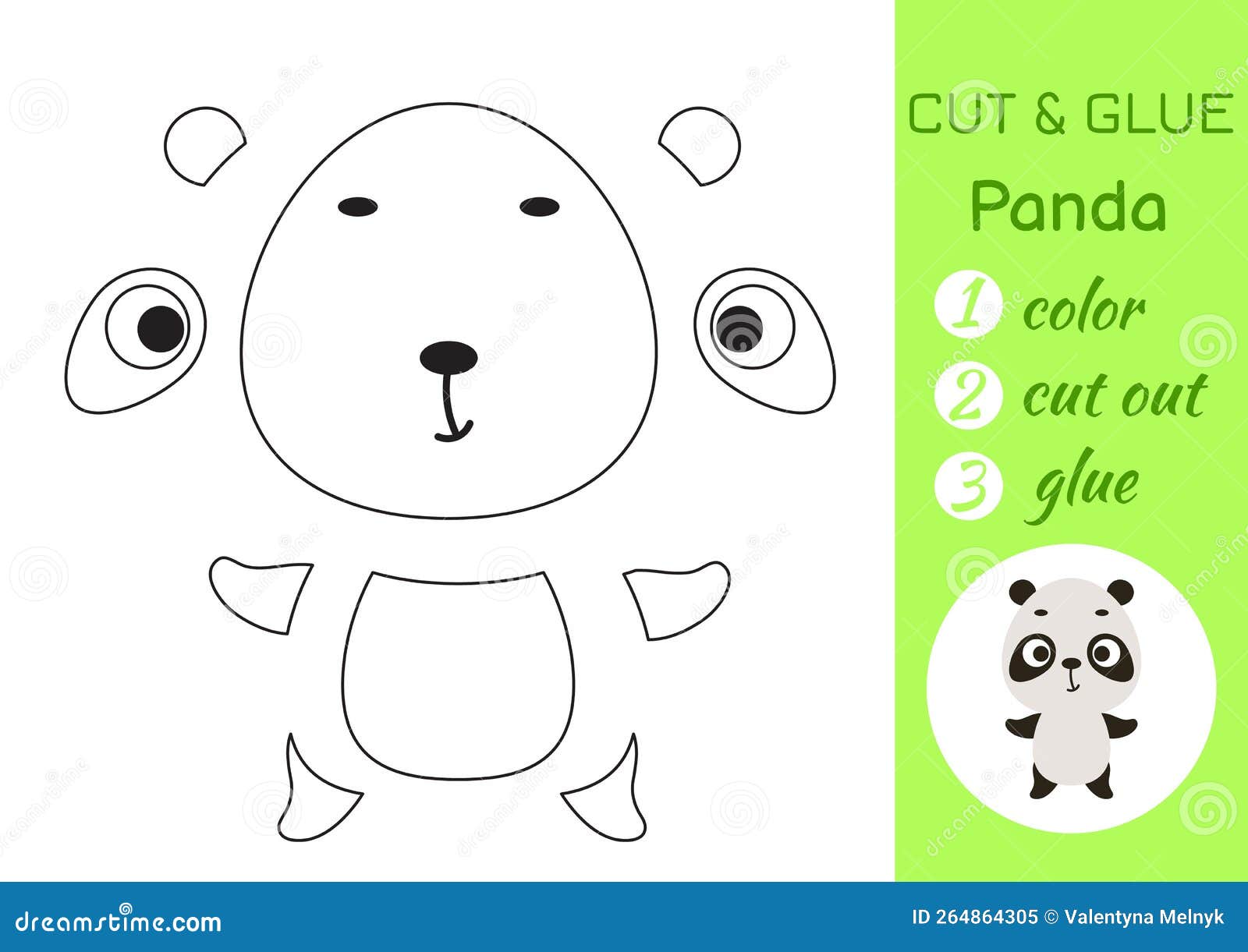 Color, Cut and Glue Paper Little Panda. Cut and Paste Crafts Activity
