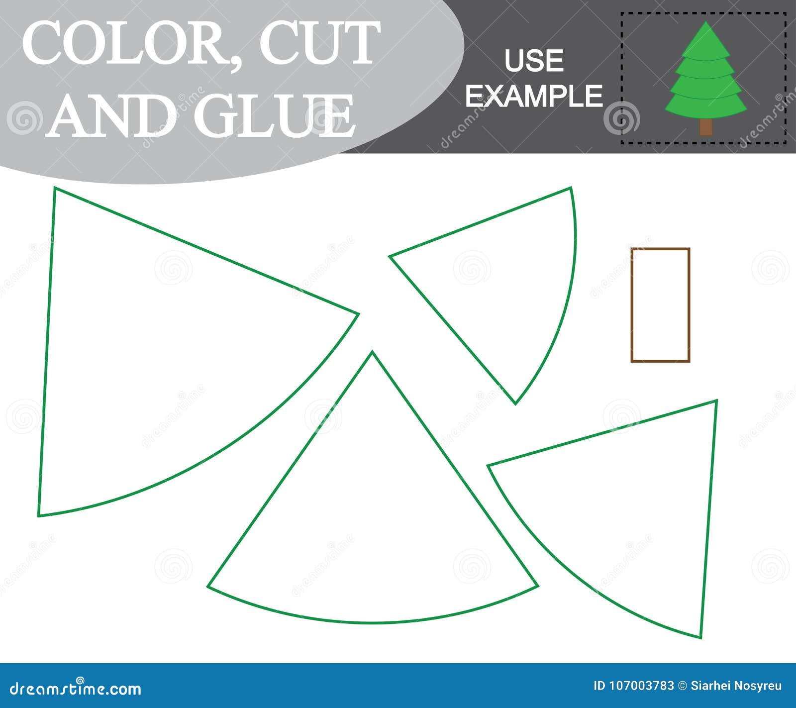 Color, Cut and Glue To Create the Image of Tree Christmas. Stock Vector