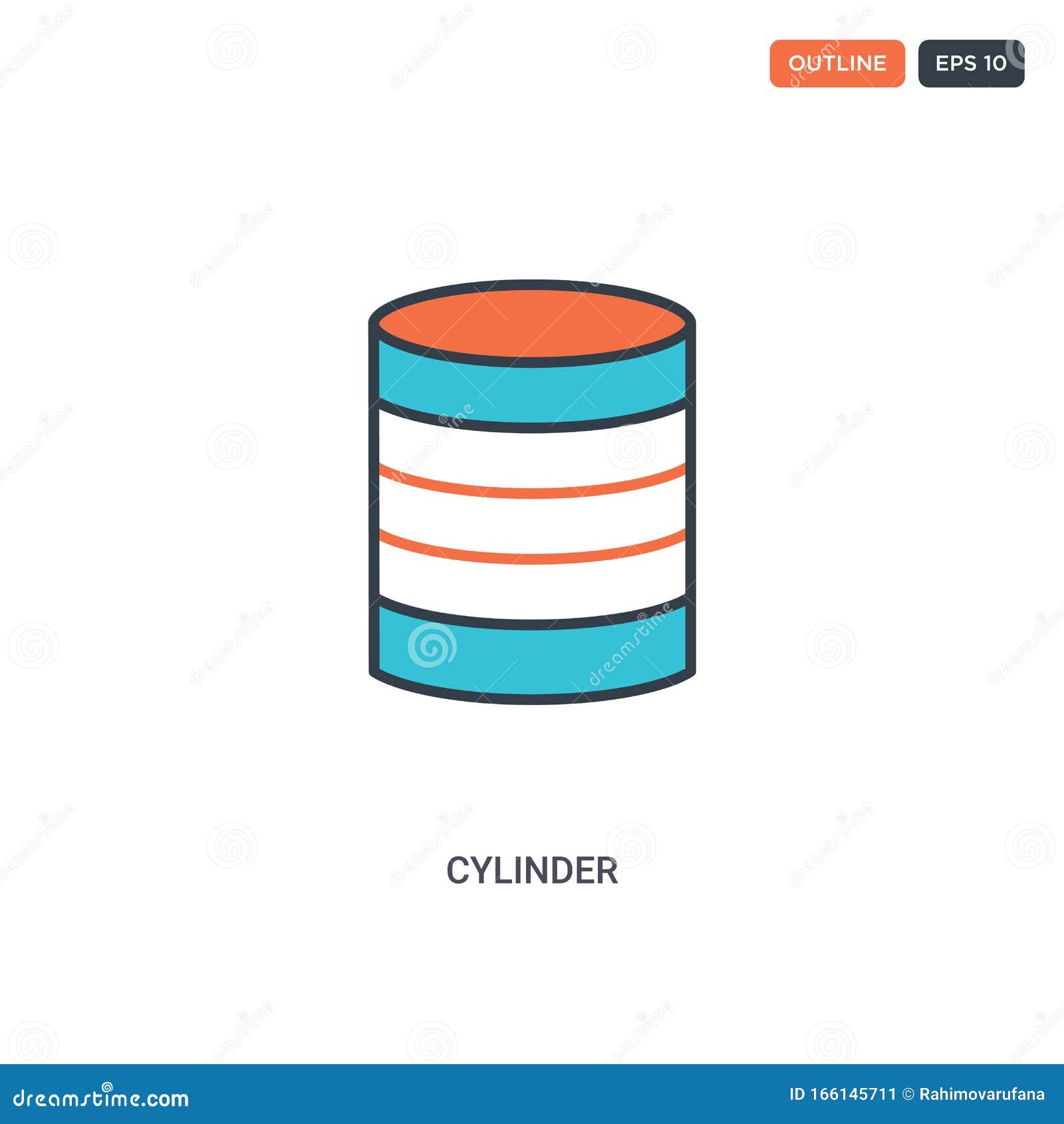 2 color cylinder concept line  icon.  two colored cylinder outline icon with blue and red colors can be use for web
