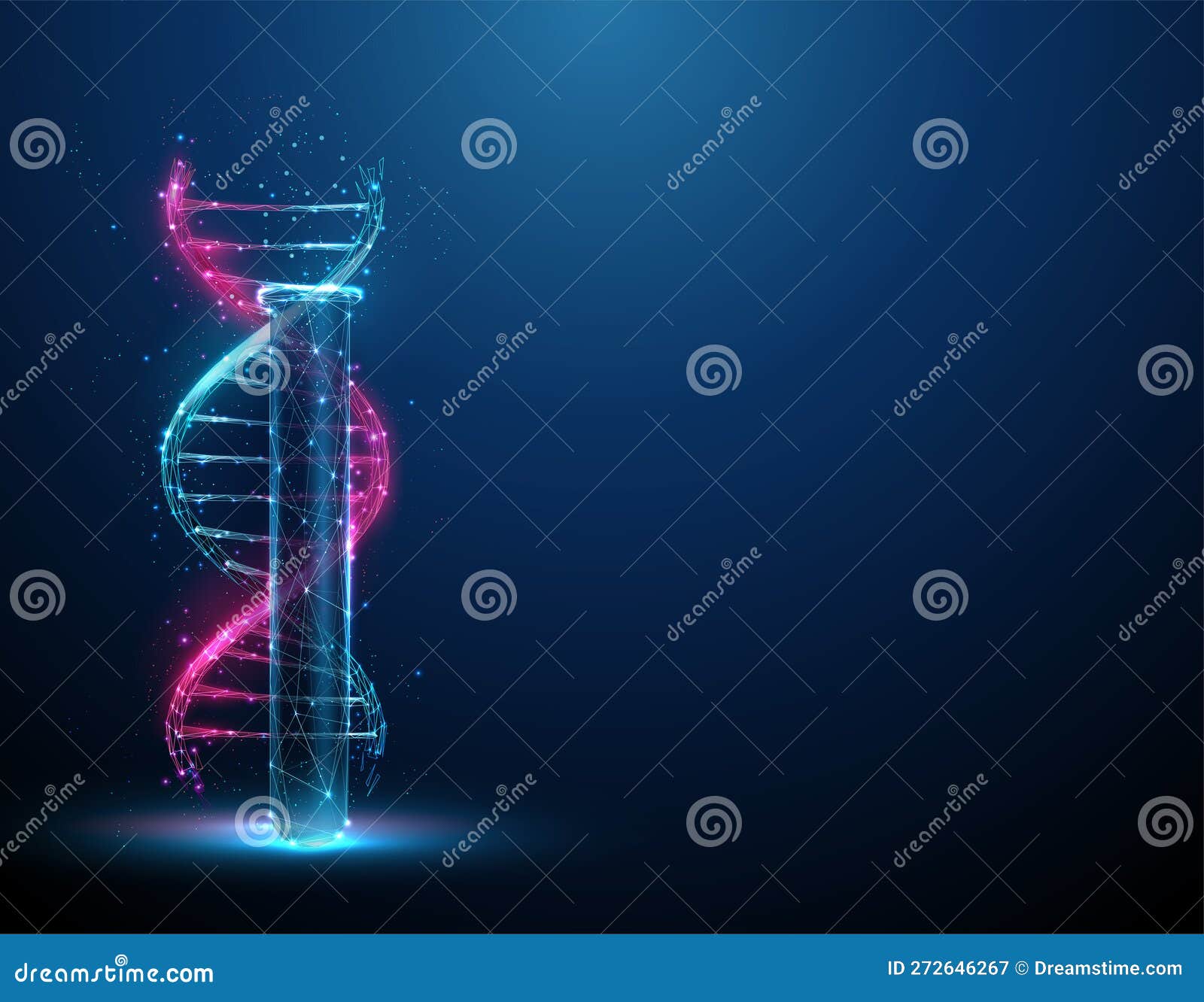 color 3d dna molecule helix inear the lab test tube