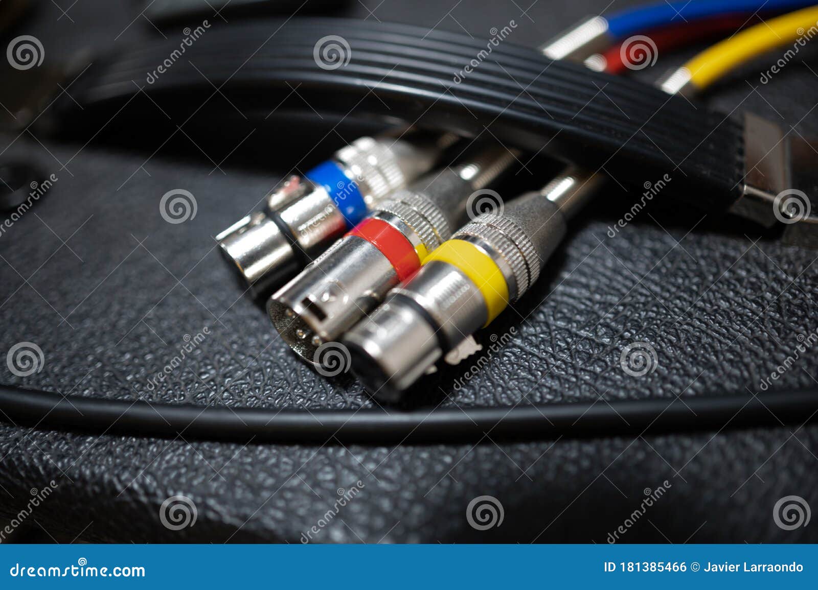 Colordifferentiated Audio Cables on an Amplifier Stock Photo Image