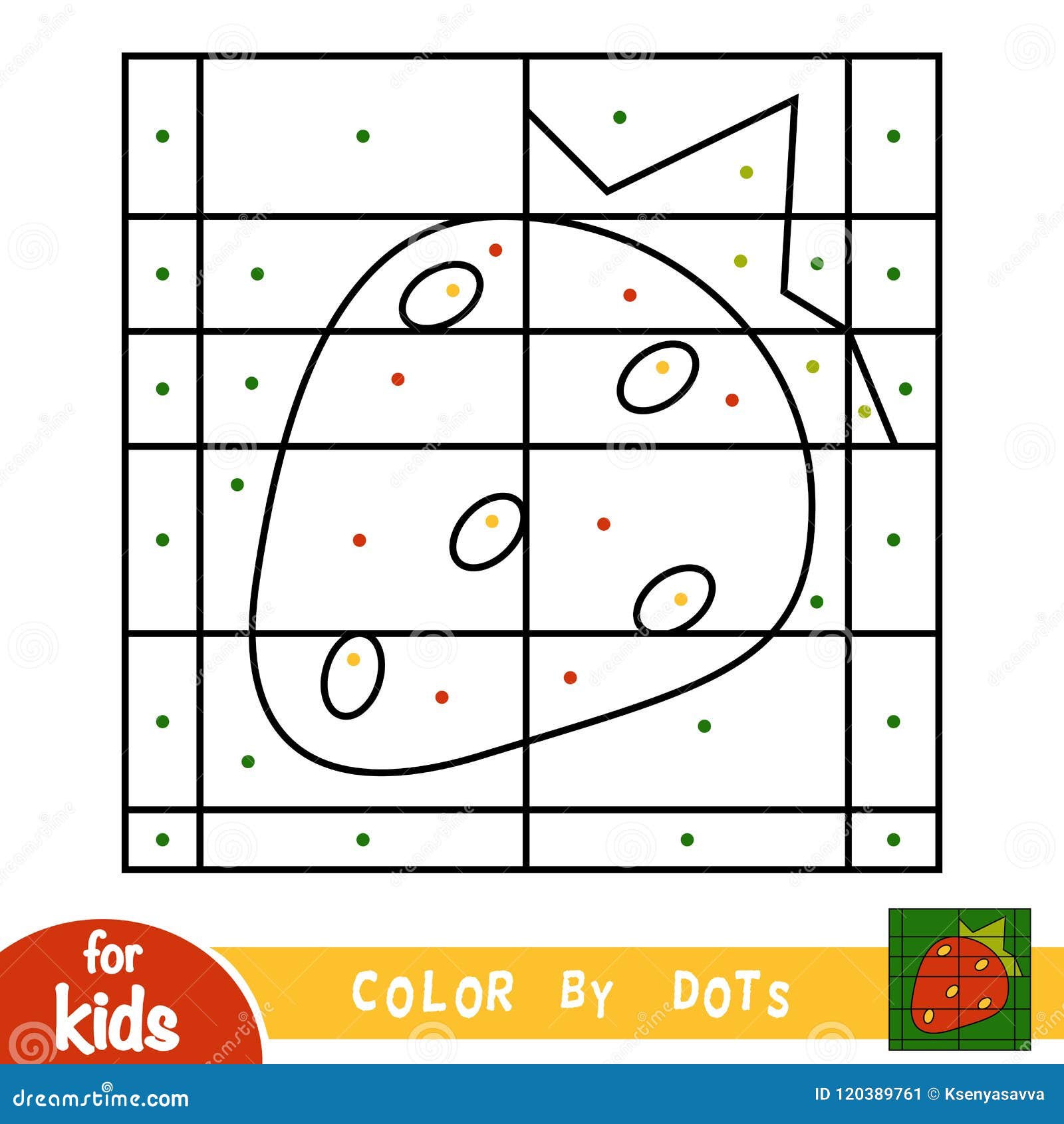 Color by Dots, Game for Children, Strawberry Stock Vector