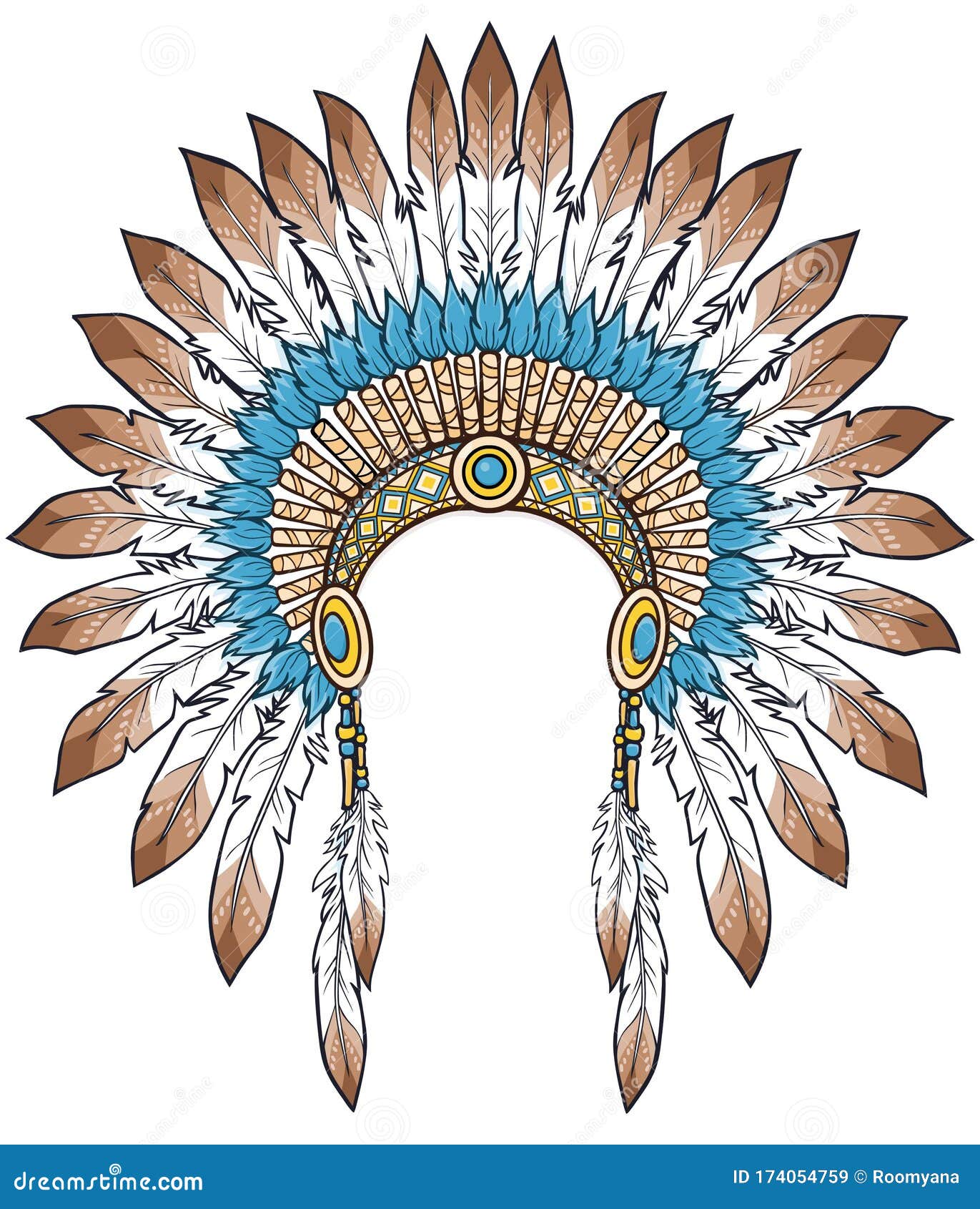 Color Drawing: Ancient American Indian Head Dress. Stock Vector ...