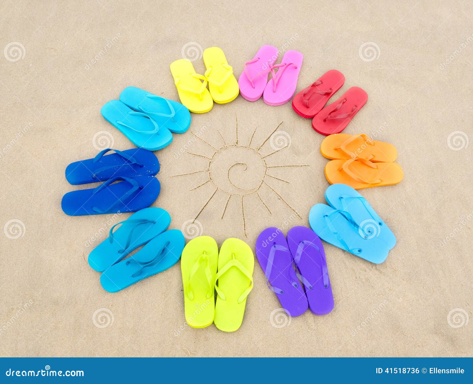 Color Flip Flops and Drawing Sun Stock Photo - Image of drawing, friend ...