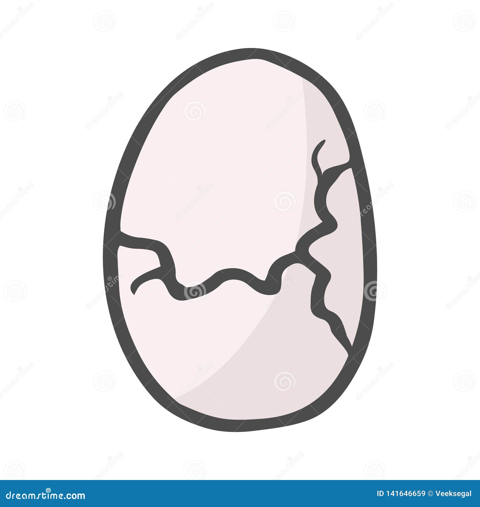 Color Freehand Drawn Cartoon Cracked Egg. Vector Illustration Isolated