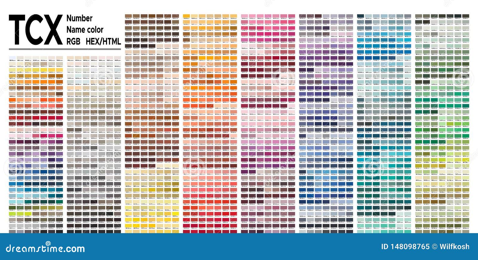 color table pantone fhi system.  color palette with number, named color swatches, chart conform to pantone rgb, html and hex