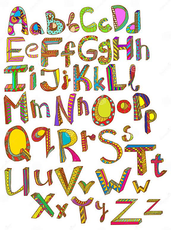 Color hand drawn alphabet stock vector. Illustration of alphabetical ...