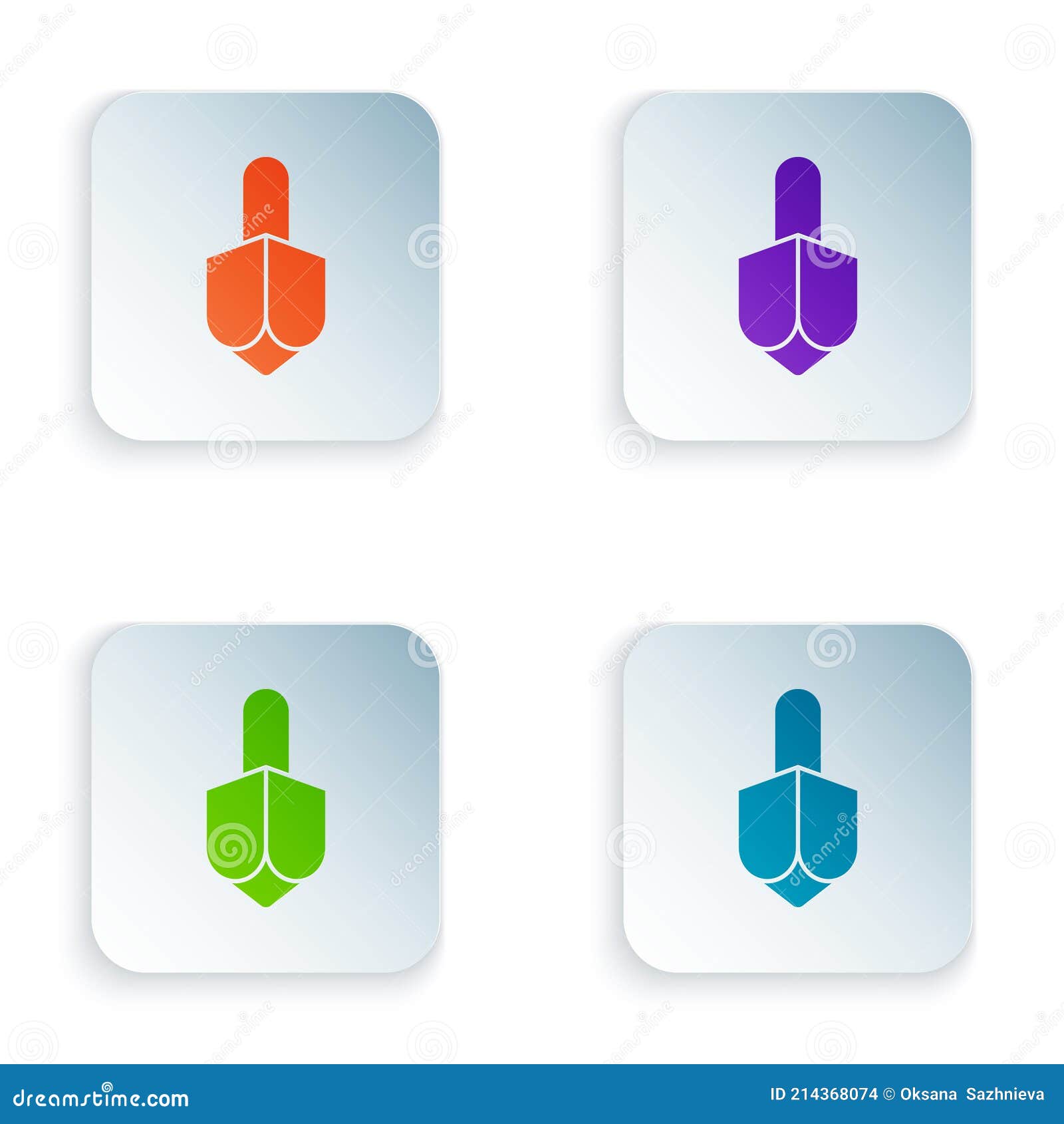 color hanukkah dreidel icon  on white background. set colorful icons in square buttons. 