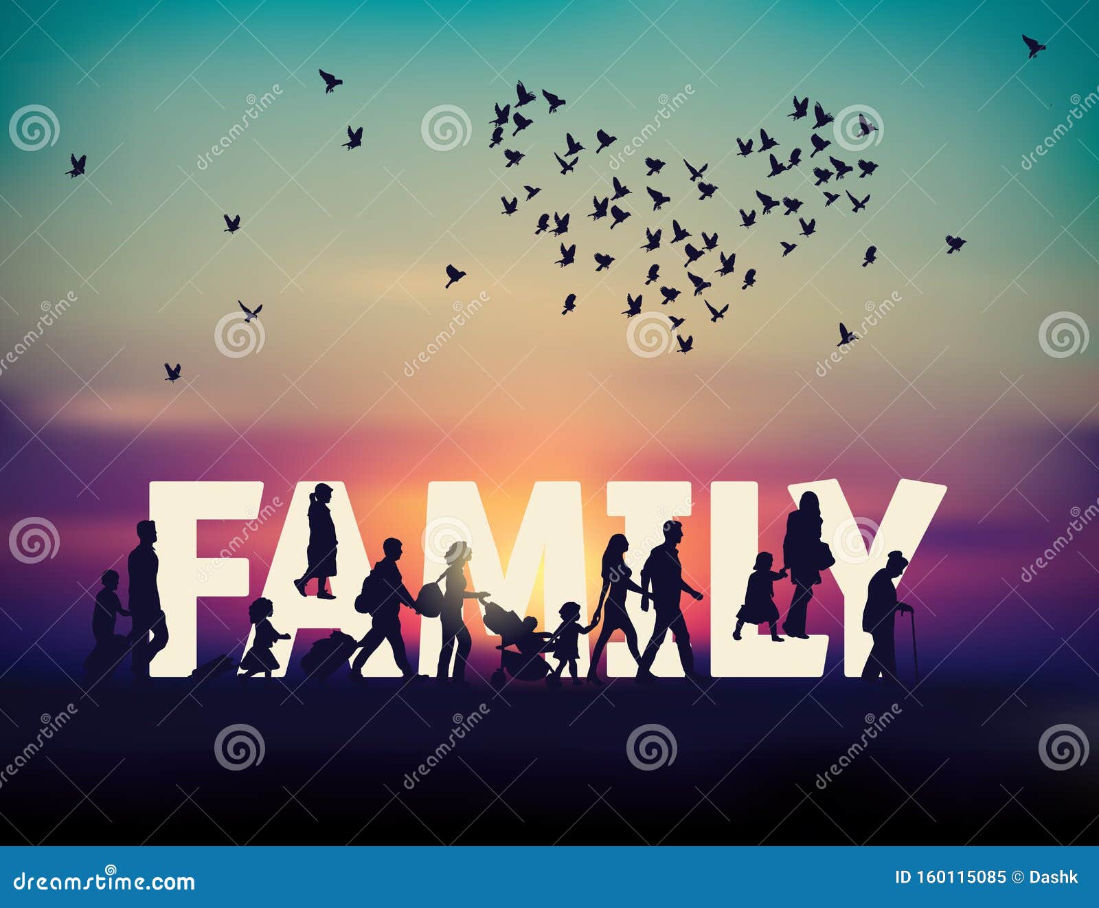 color happy family word people travel silhouette sunrise and sky