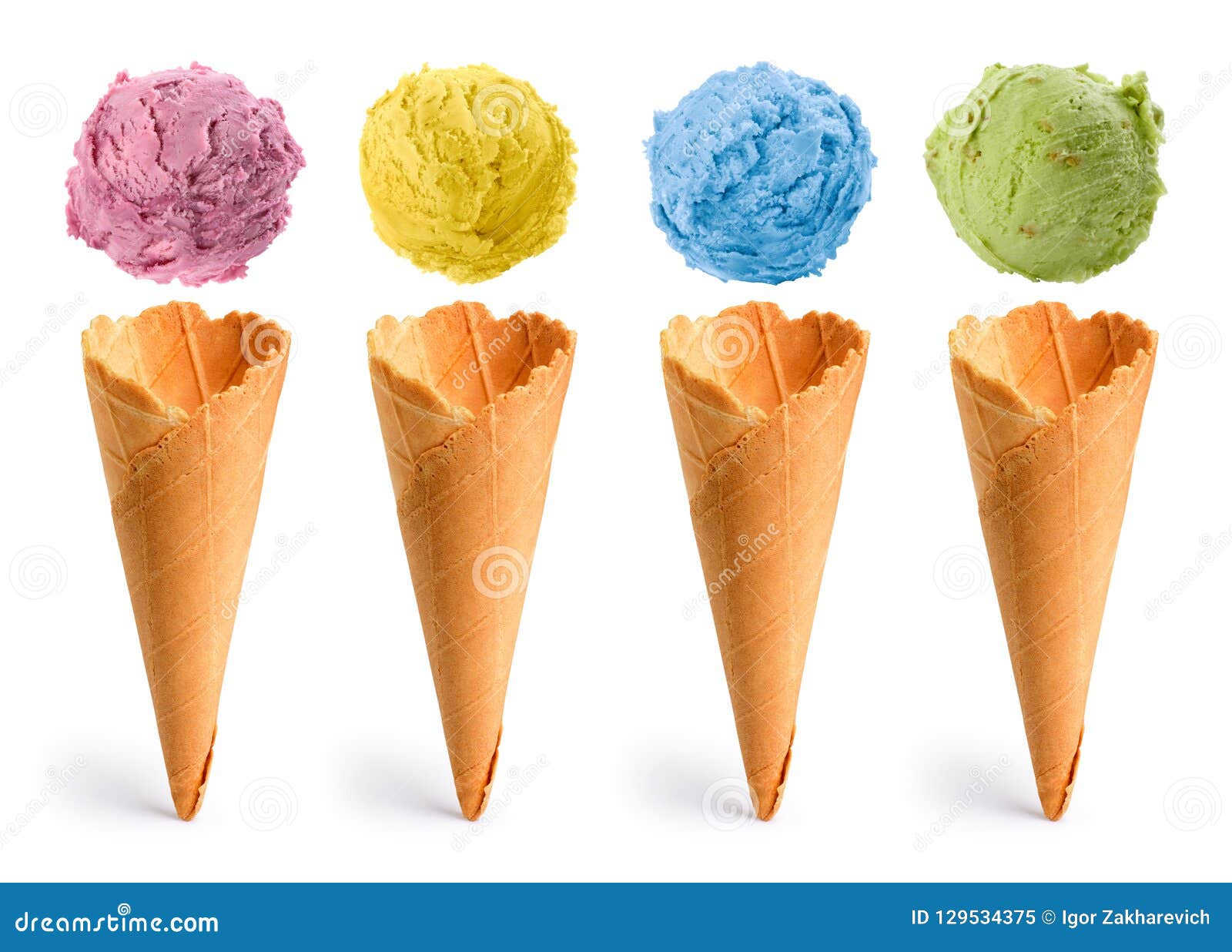 Color Ice Cream Balls Set with Waffles Stock Image Image of waffles