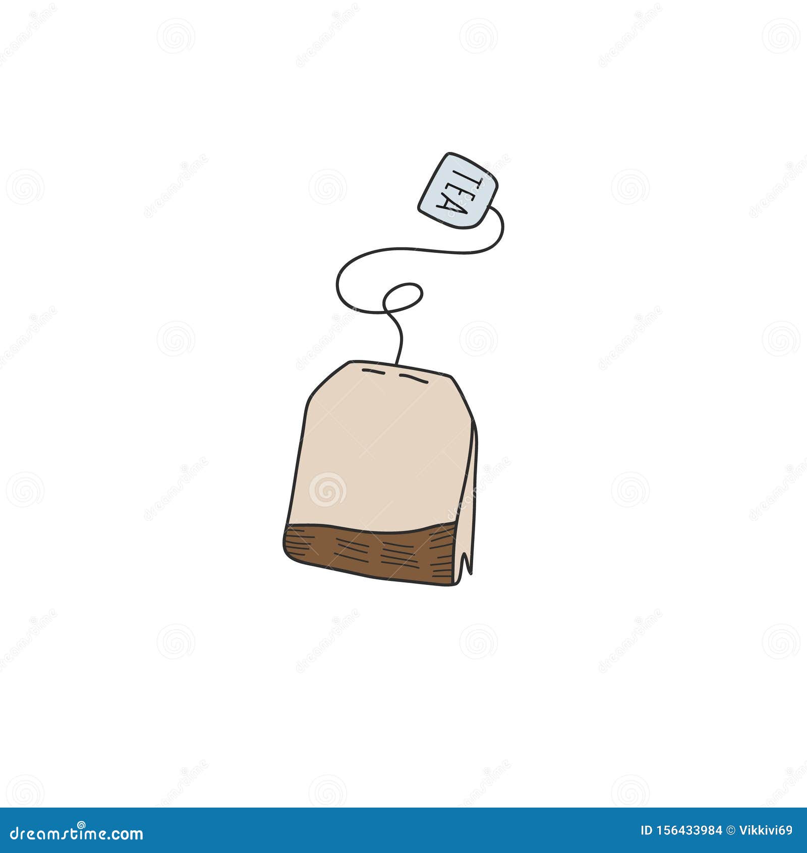 Color Illustration of Bag of Tea in the Style of a Doodle. Vector