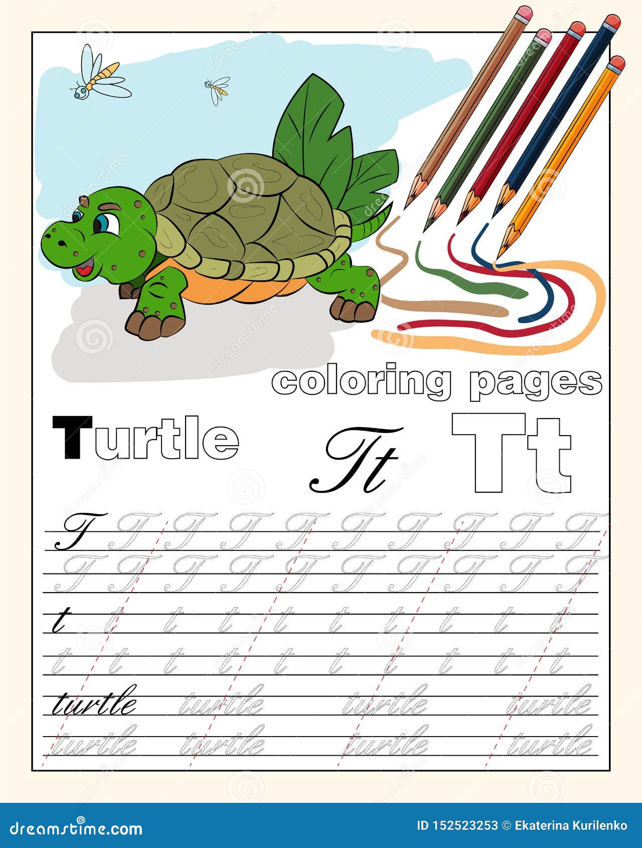 Color_20_illustration della pagina di alfabeto inglese con i disegni animali con una linea per la scrittura delle lettere inglesi. Illustrazione di colore di vettore della pagina di alfabeto inglese con i disegni animali con una linea per la scrittura delle lettere inglesi ENV 10