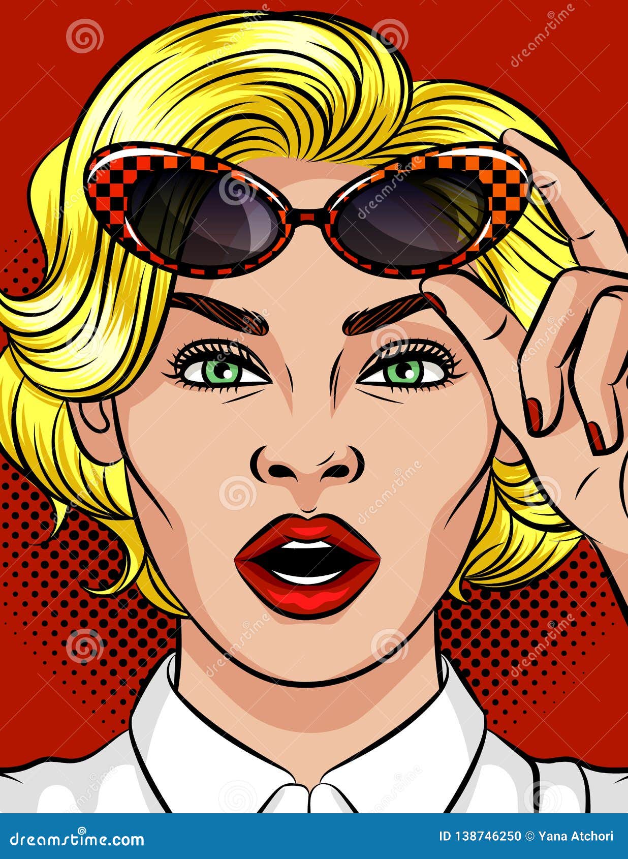 color  of the girl opened her mouth in surprise. poster in the style of pop art beautiful blonde girl. girl hol