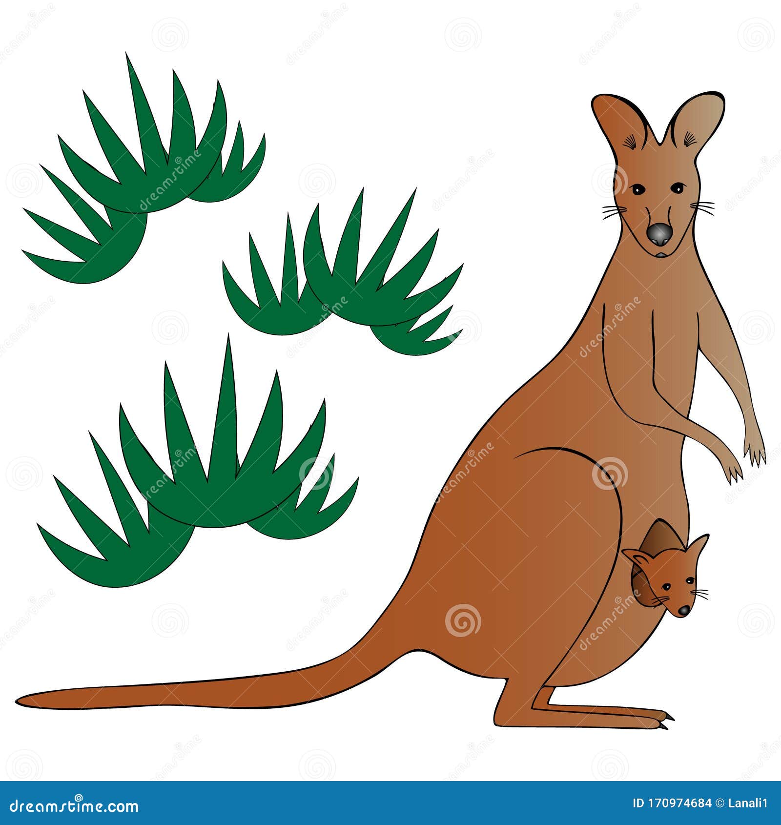 løfte prioritet Blinke Color Illustration of a Mother Kangaroo with a Cub. Green Bush. Animal on  an Isolated Background. Stock Vector - Illustration of child, grass:  170974684
