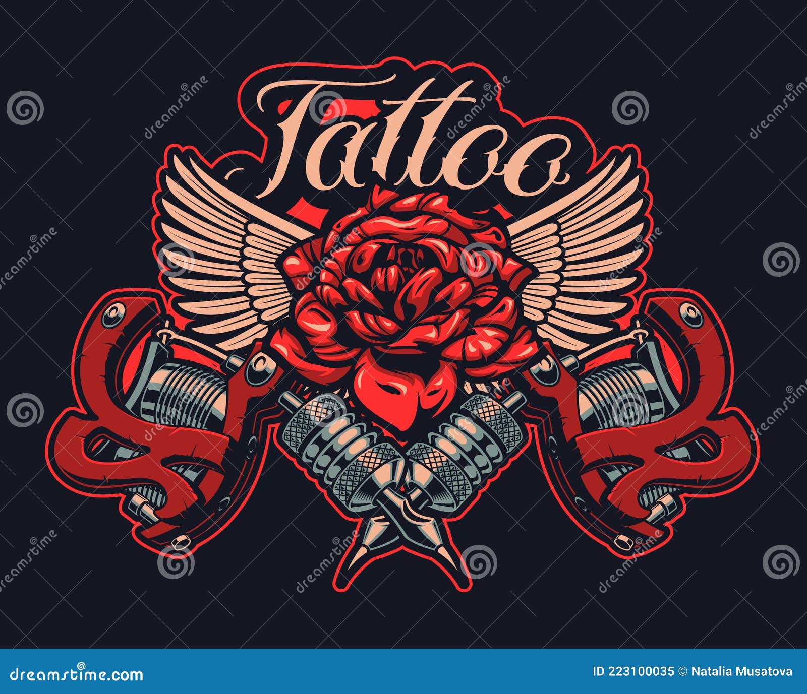 Color Illustration Tattoo Machines with Rose and Wings in Vintage Style ...