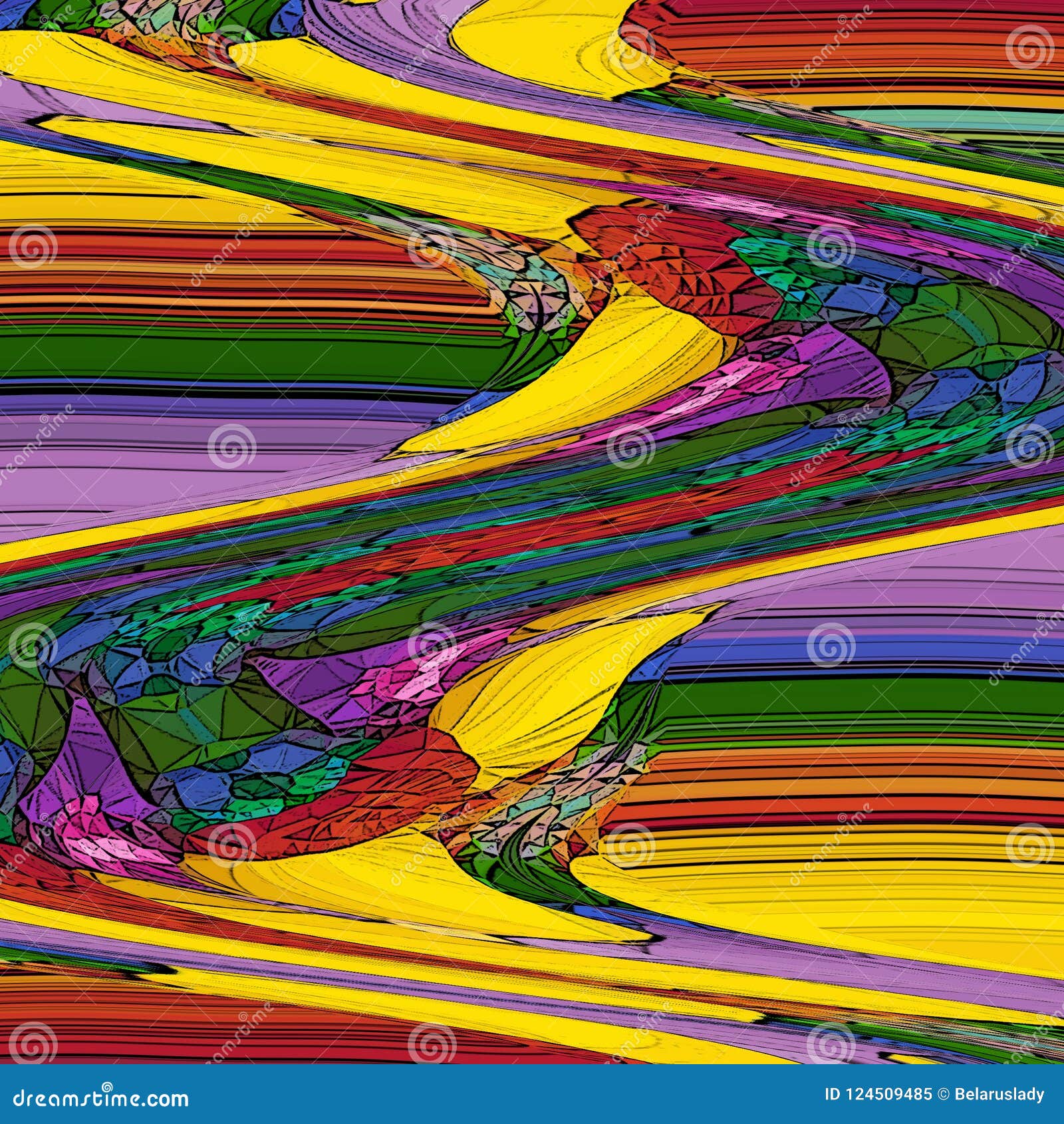 Color Illustration with Zig Zag Chaos Lines on Blurry Background Stock