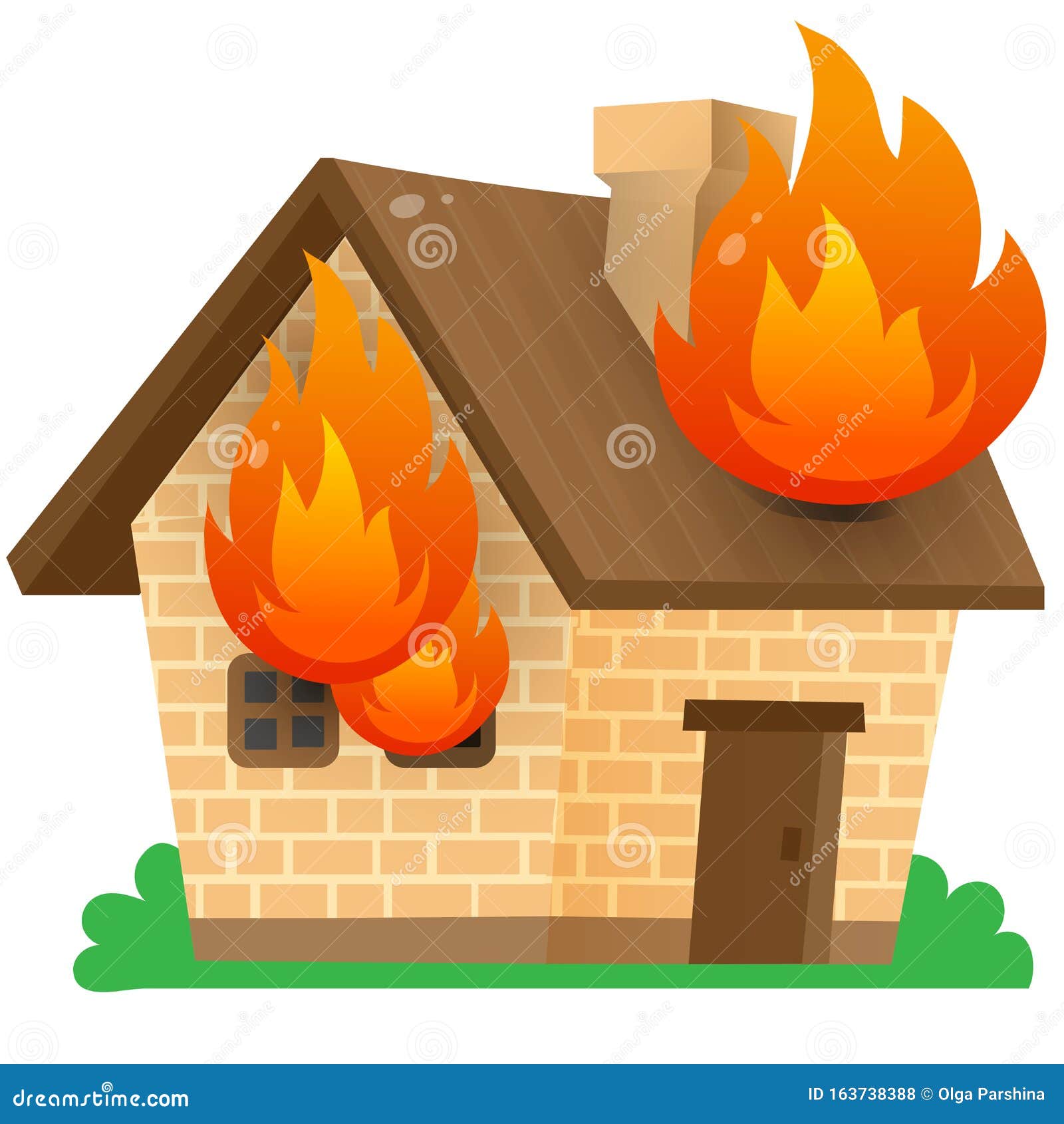 Color Image of House in Fire on a White Background. Vector Illustration. Stock Vector