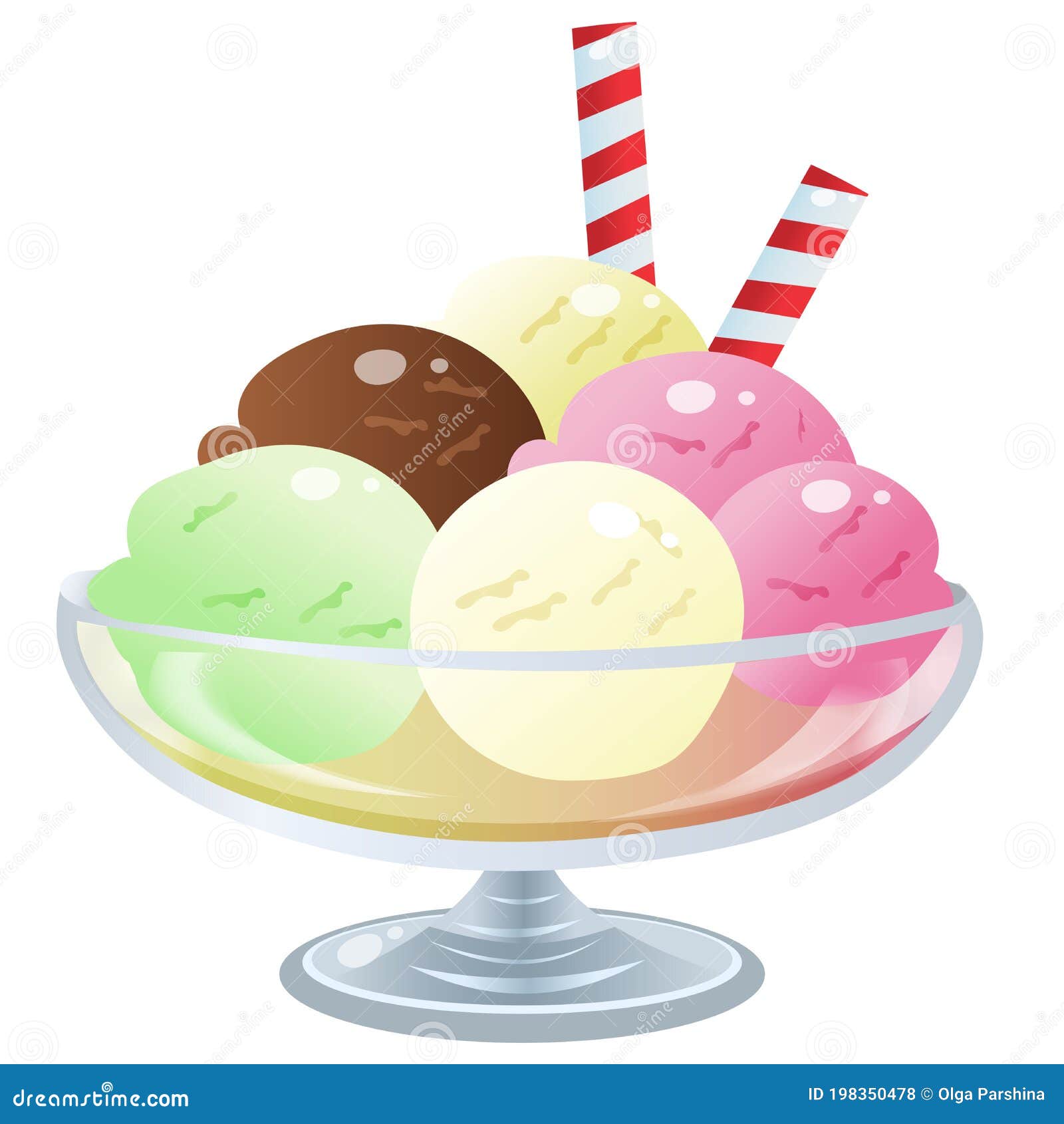 color image of ice cream on white background.   for kids