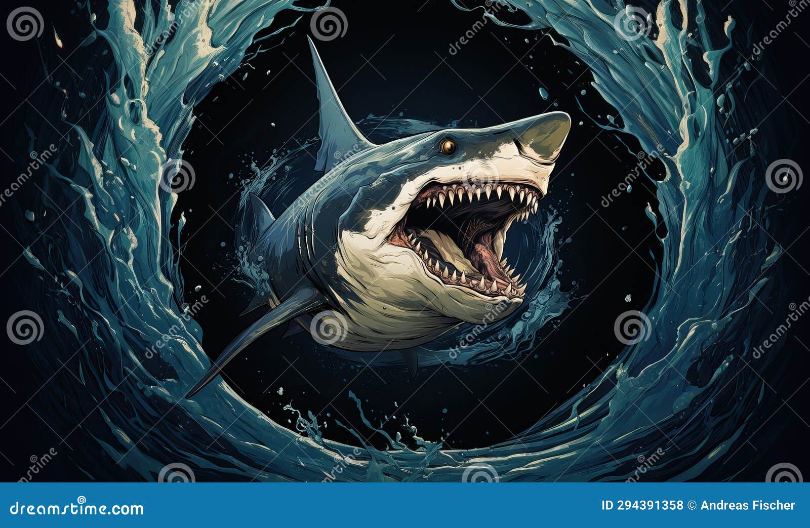 Color Image of a Shark Close Up on a Dark Background. Stock