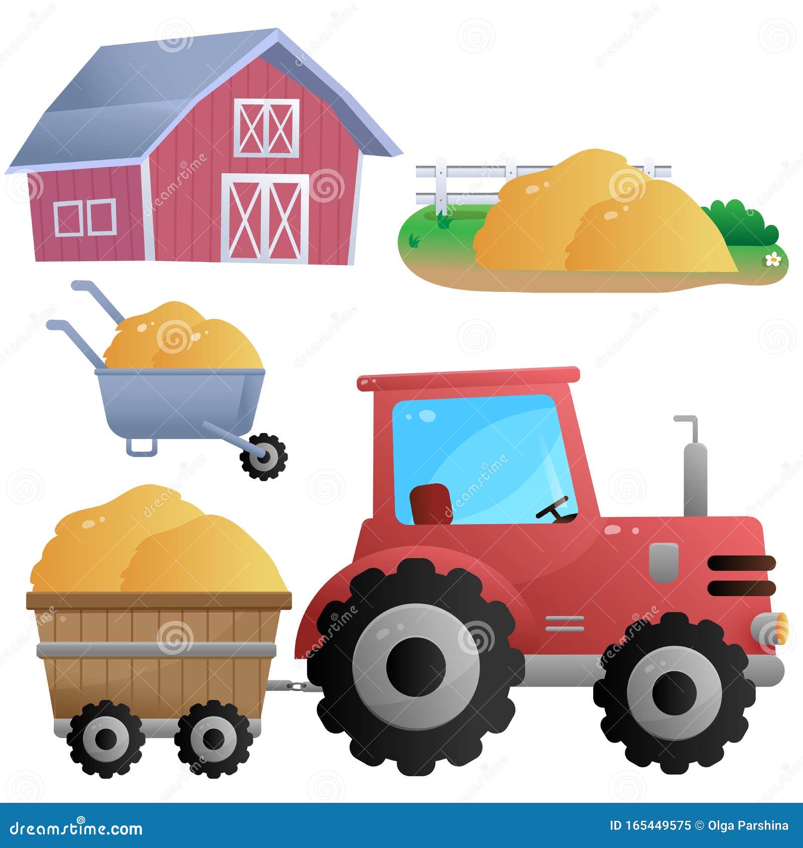 Color Images of Cartoon Tractor and Barn with Hay on White Background. Farm Stock Vector - Illustration of hayfield, farm: 165449575 Color Images of Cartoon Tractor and Barn with Hay on White Background. Farm Stock Vector - Illustration of hayfield, farm: 165449575