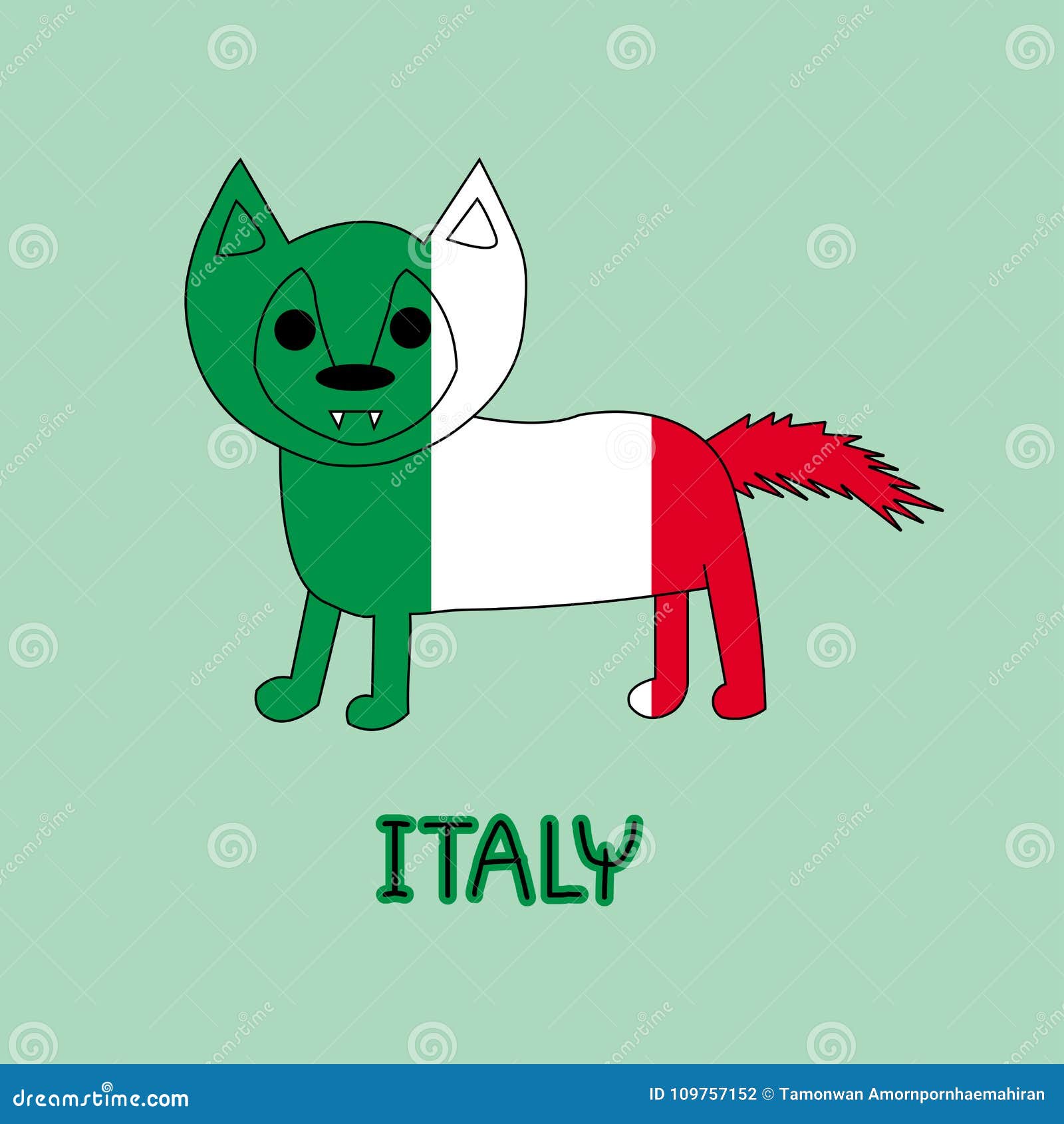 Color Imitation of Italy Flag with Wolf, National Animal Stock Illustration  - Illustration of ears, ensign: 109757152