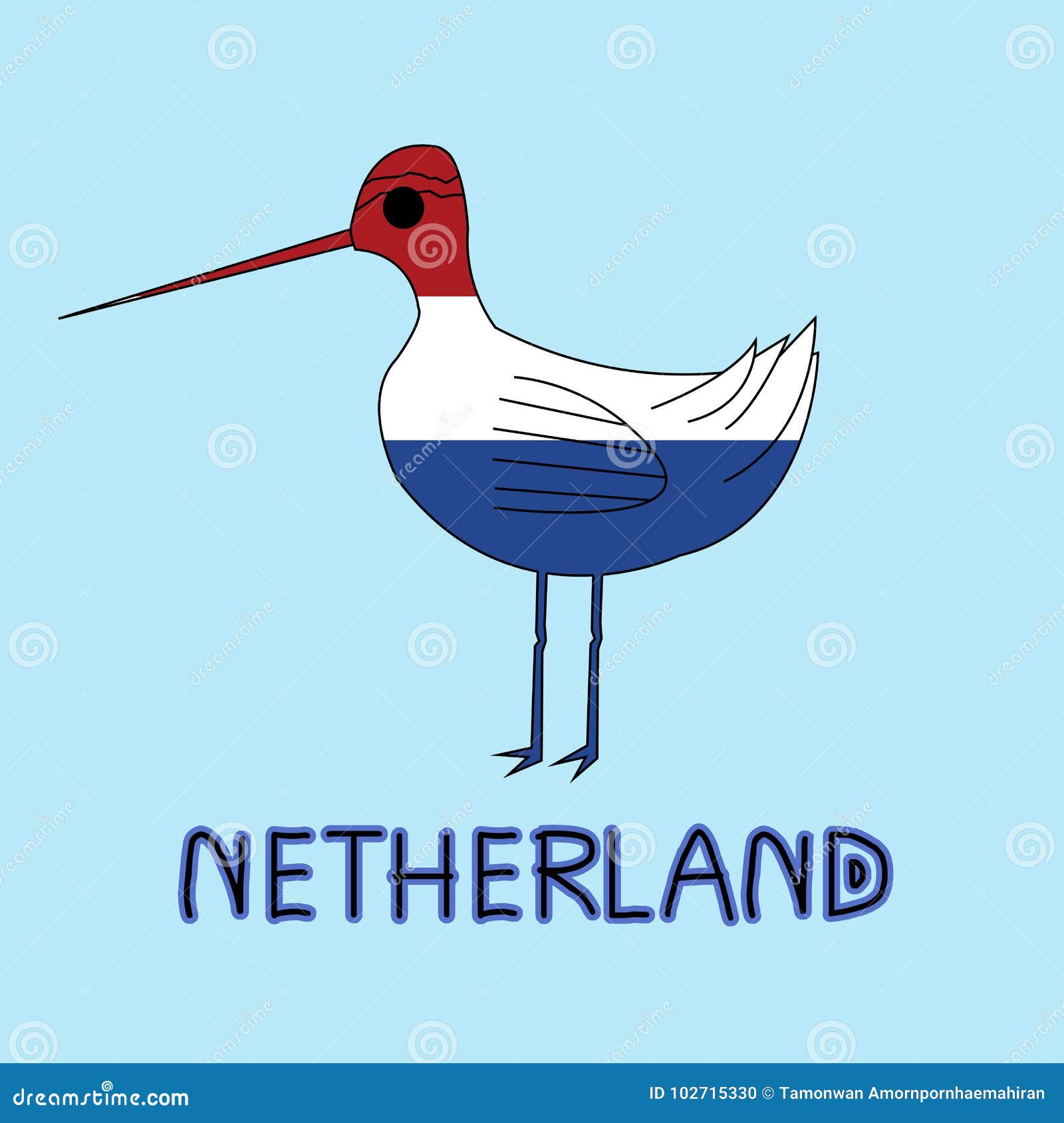 Color Imitation of Netherland Flag with Black-Tailed Godwit, National Animal  Stock Illustration - Illustration of color, banner: 102715330