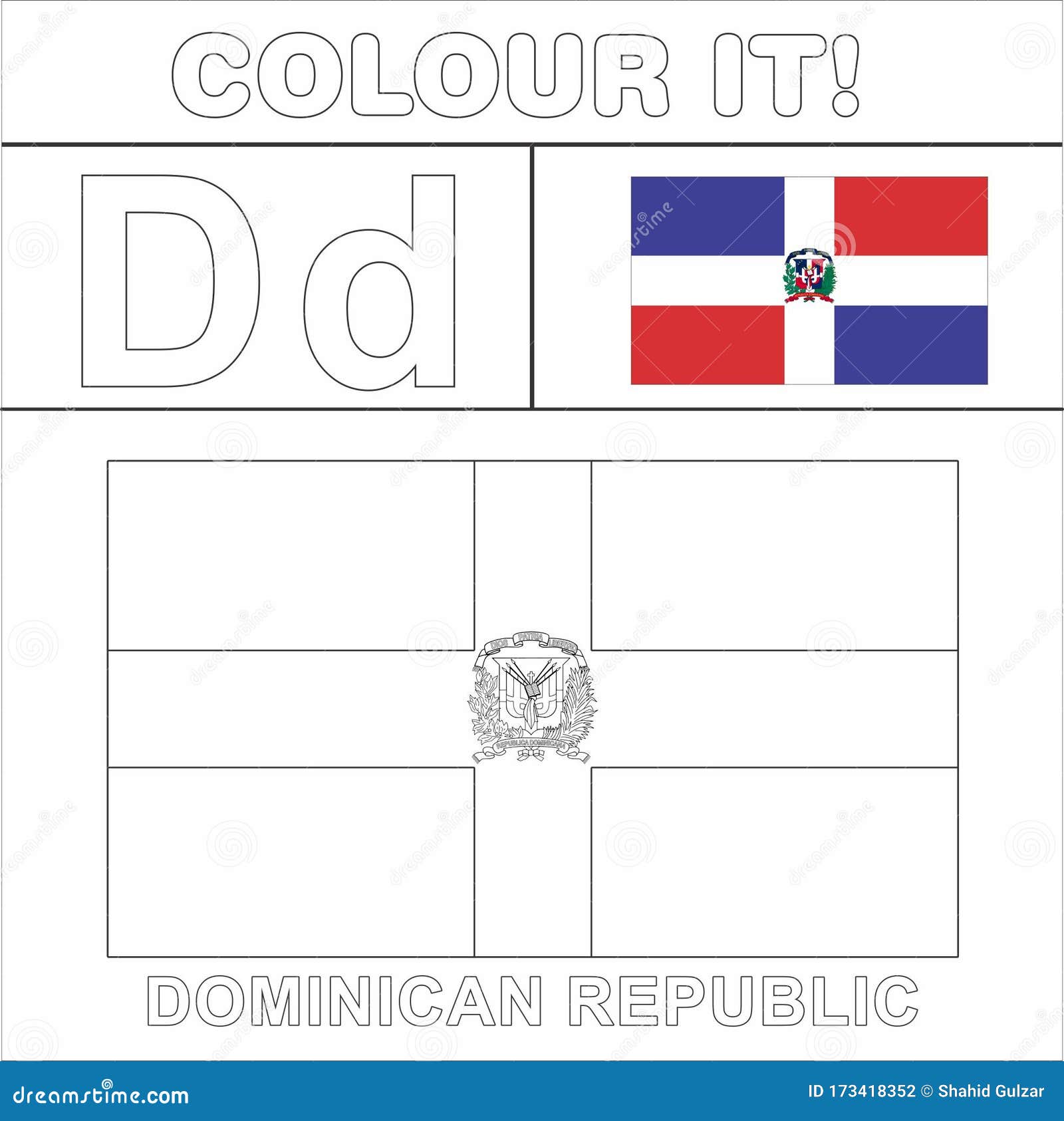 Color it Kids Colorear País De La Página Empezando Por La Letra Inglesa "D"  República Dominicana Cómo Colorear La Bandera Stock de ilustración -  Ilustración de cabritos, color: 173418352