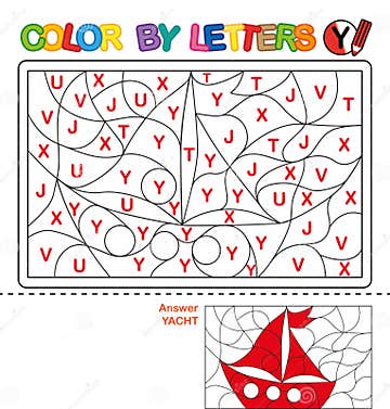 Color by Letter. Puzzle for Children. Yacht Stock Vector - Illustration ...