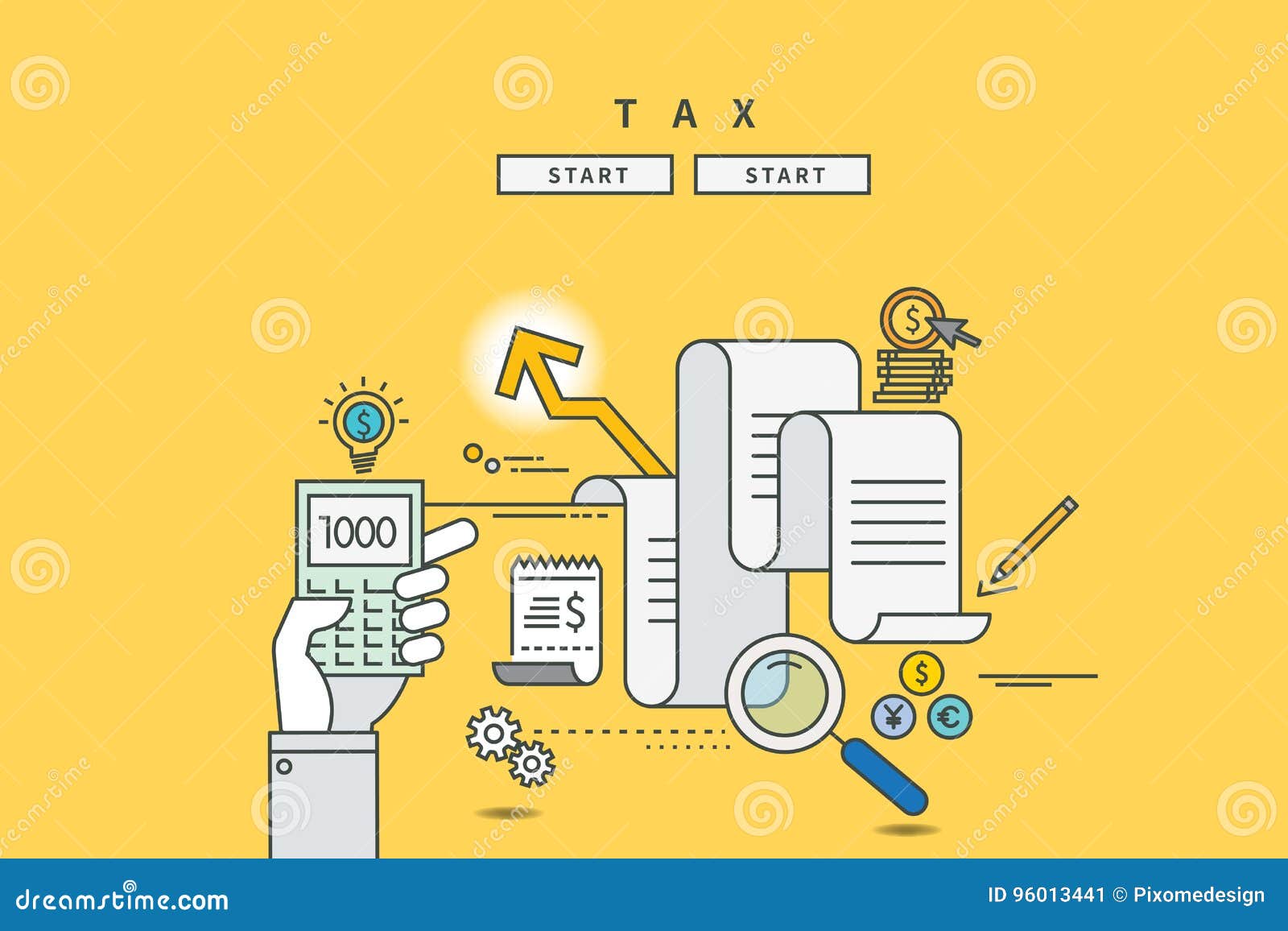 Color Line Flat Design of Tax, Modern Illustration Stock Illustration ...